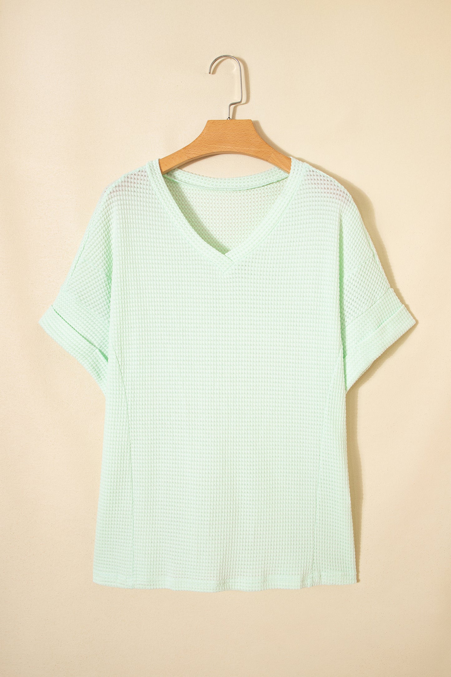 Clearly Aqua Waffle V Neck Short Sleeve Knit Top-Tops/Tops & Tees-[Adult]-[Female]-2022 Online Blue Zone Planet