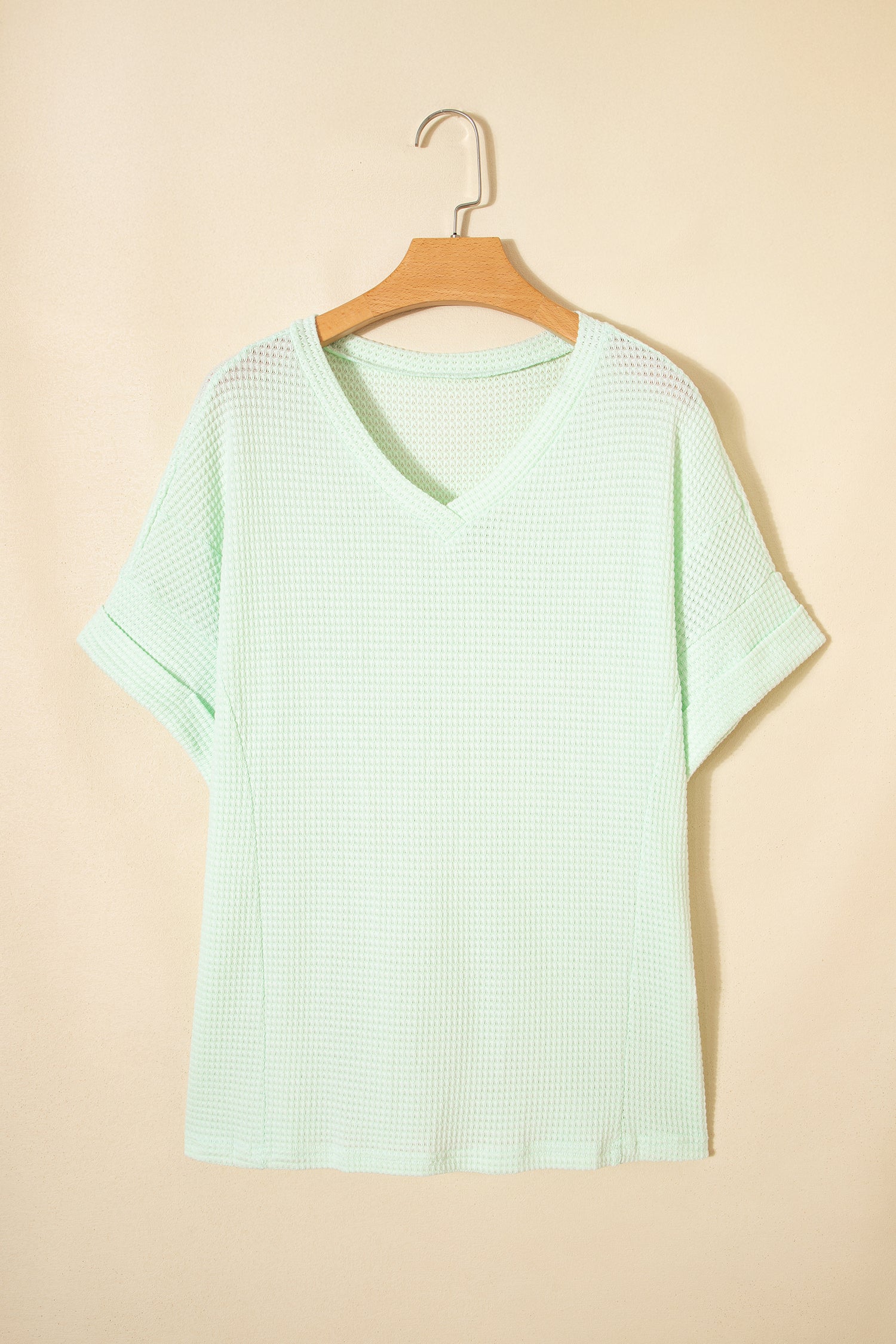 Clearly Aqua Waffle V Neck Short Sleeve Knit Top-Tops/Tops & Tees-[Adult]-[Female]-2022 Online Blue Zone Planet