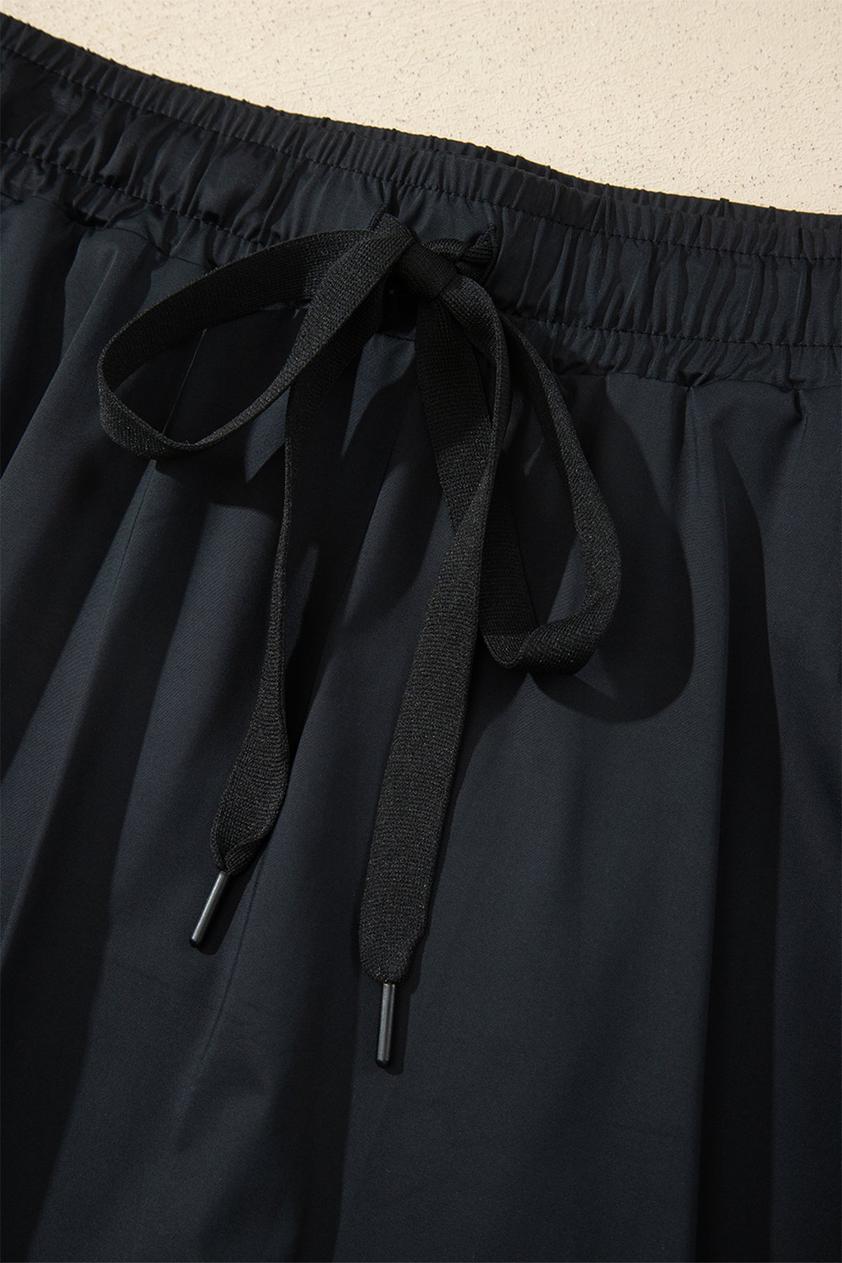 Black Drawstring Waist Above Knee Casual Shorts Wholesale-Plus Size/Plus Size Bottoms-[Adult]-[Female]-2022 Online Blue Zone Planet