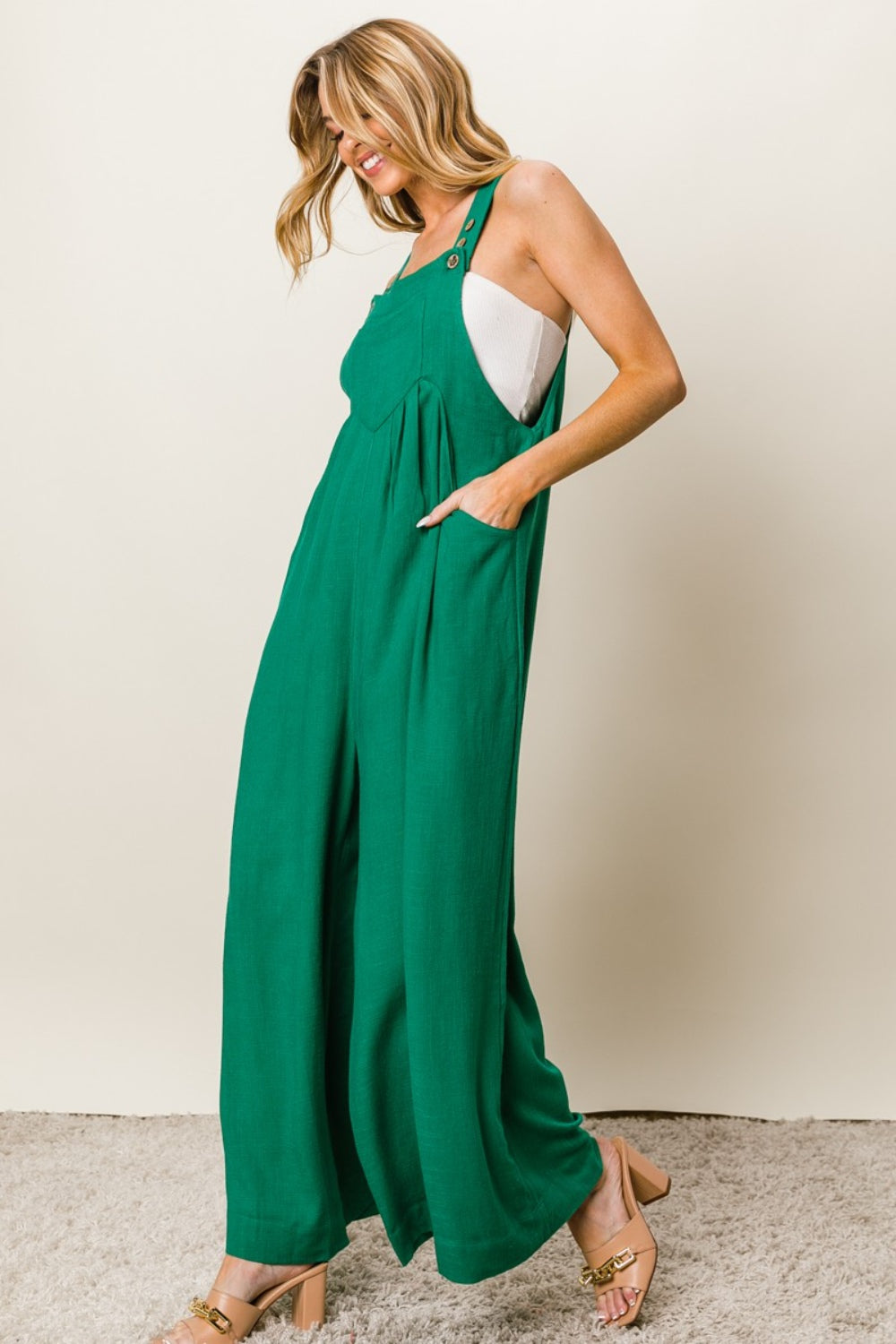 Blue Zone Planet | BiBi Texture Sleeveless Wide Leg Jumpsuit-TOPS / DRESSES-[Adult]-[Female]-2022 Online Blue Zone Planet