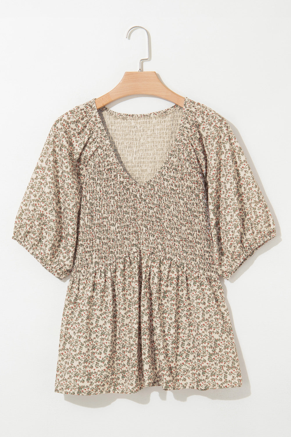 Floral Print Puff Sleeve Smocked Top-Tops/Tops & Tees-[Adult]-[Female]-2022 Online Blue Zone Planet