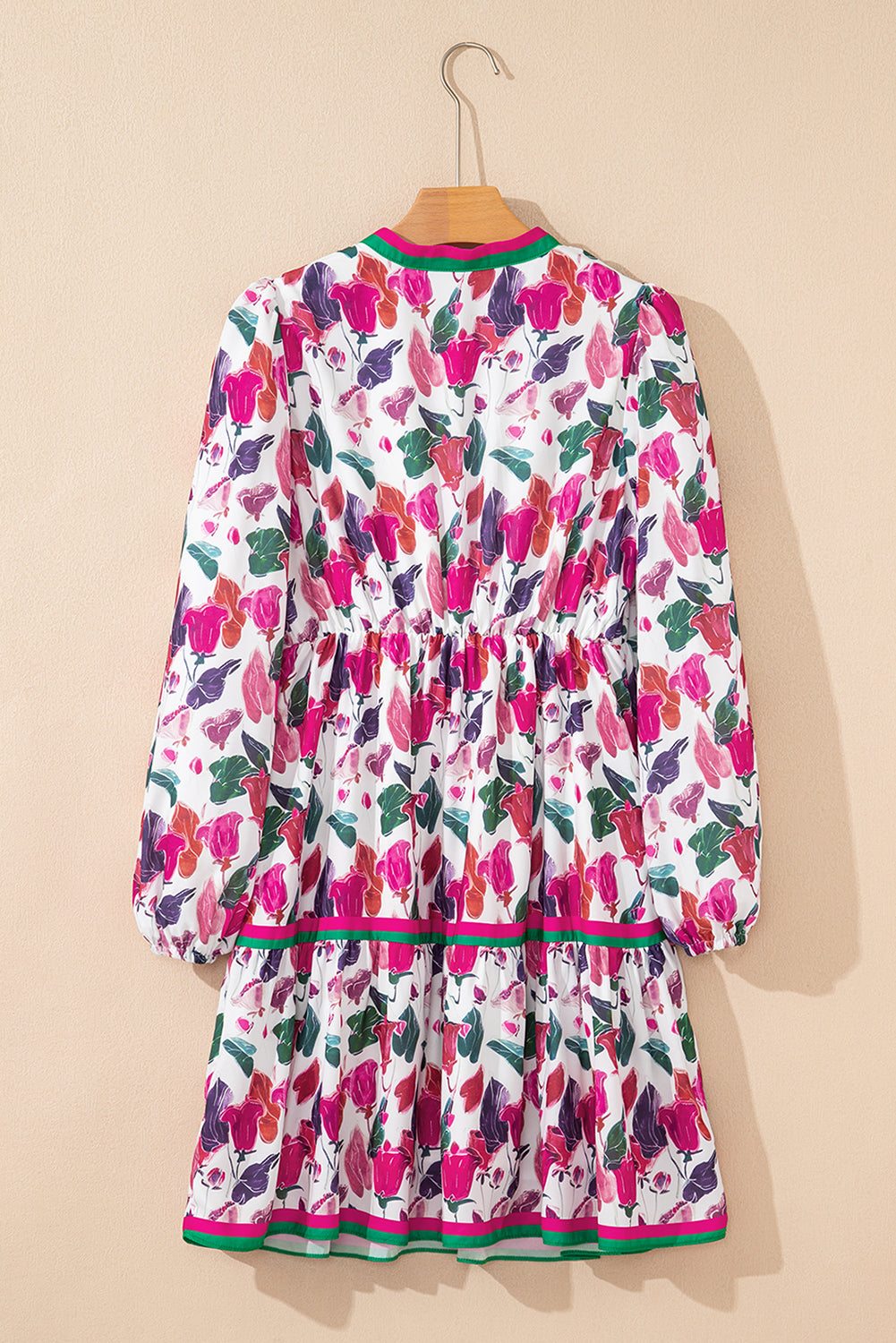 Purple Floral Print Contrast Striped Detail Long Sleeve Mini Dress-TOPS / DRESSES-[Adult]-[Female]-2022 Online Blue Zone Planet