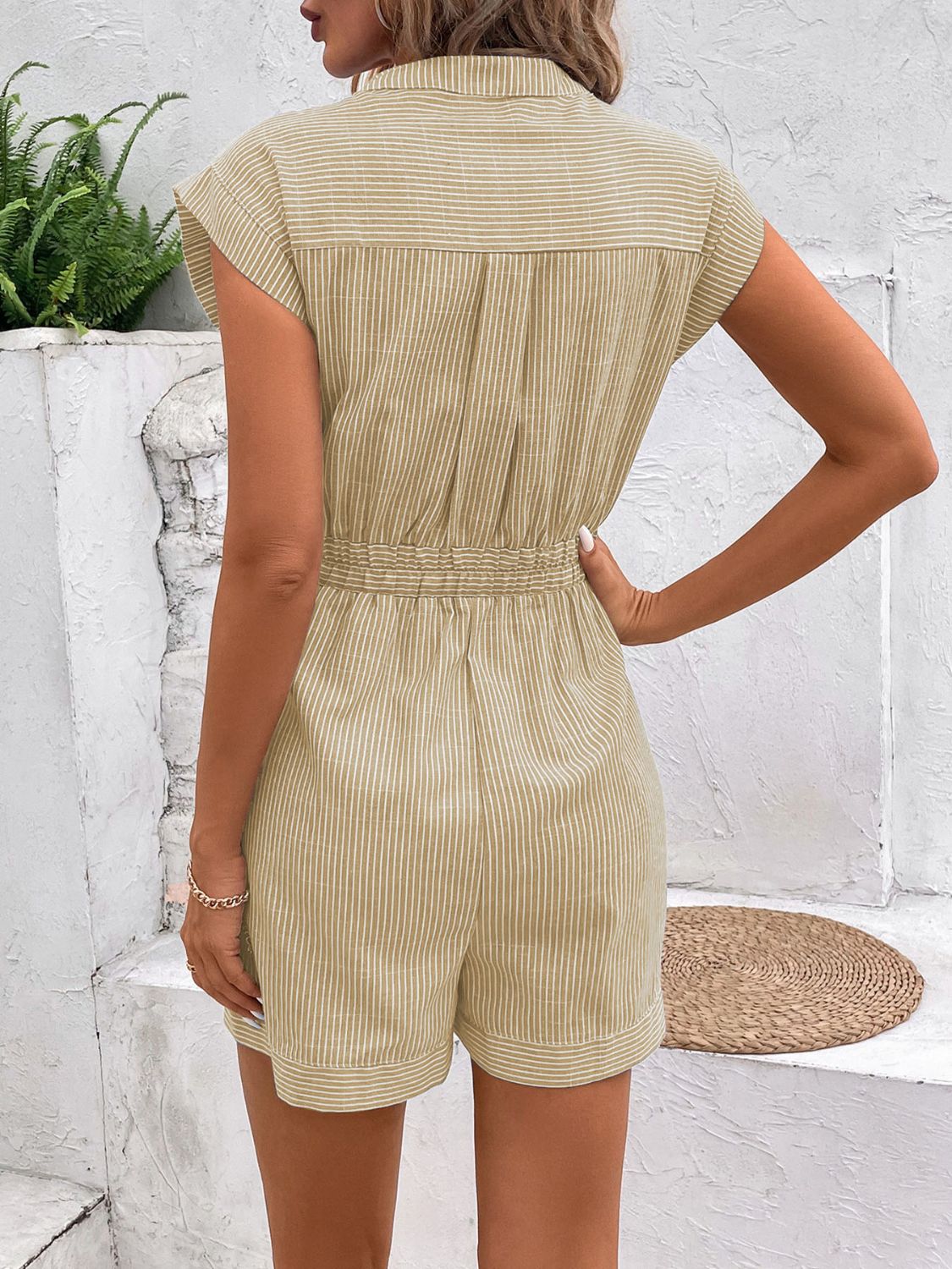 Perfee Striped Notched Tie Waist Romper-TOPS / DRESSES-[Adult]-[Female]-2022 Online Blue Zone Planet