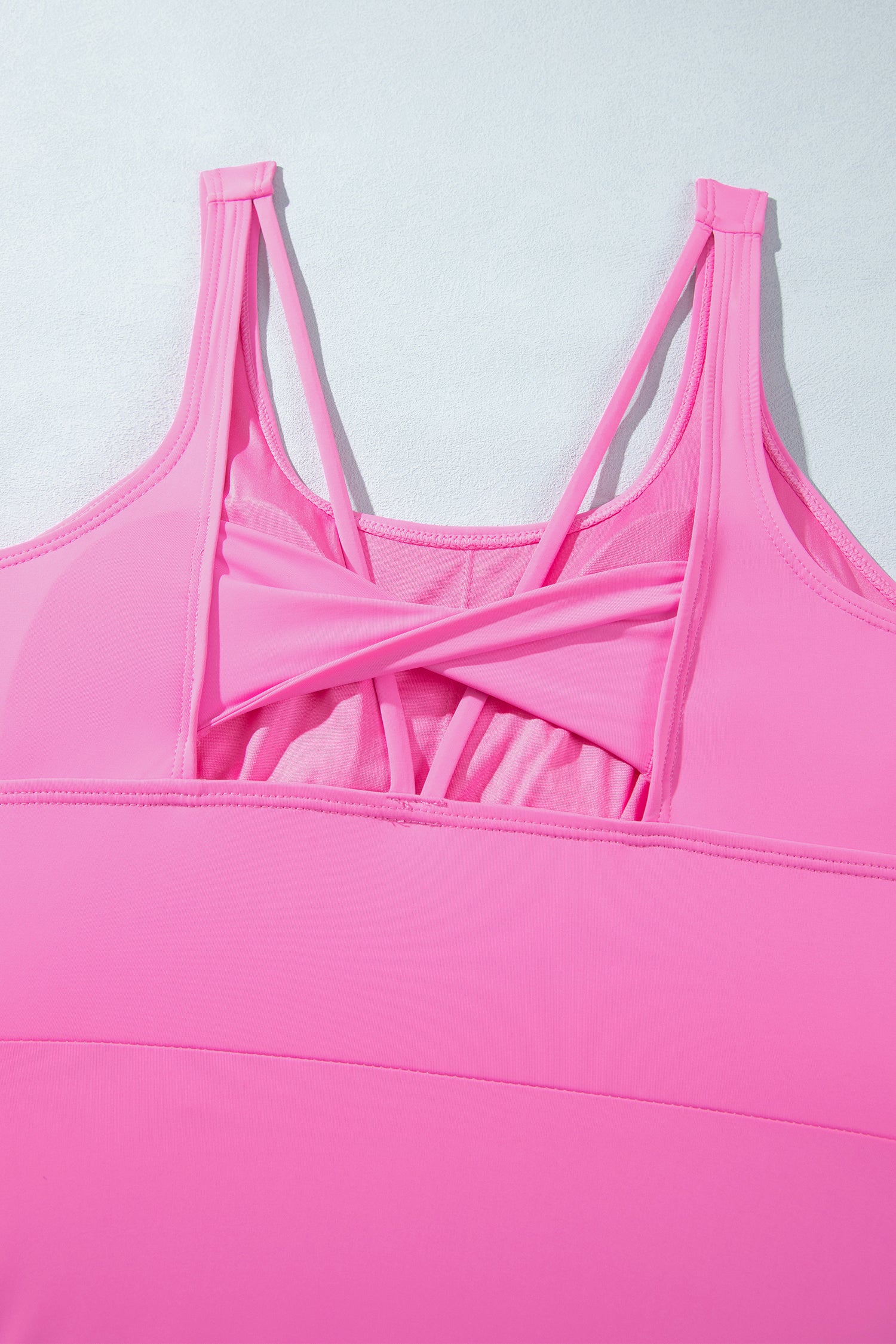 Bright Pink Twisted Strappy Back Active Mini Dress with Shorts-TOPS / DRESSES-[Adult]-[Female]-2022 Online Blue Zone Planet