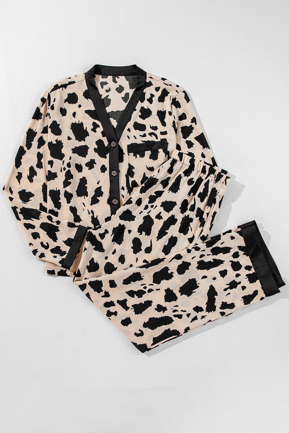 Khaki Cheetah Contrast Trim Loose Fit Two Piece Sleepwear-Loungewear & Sleepwear/Sleepwear-[Adult]-[Female]-2022 Online Blue Zone Planet