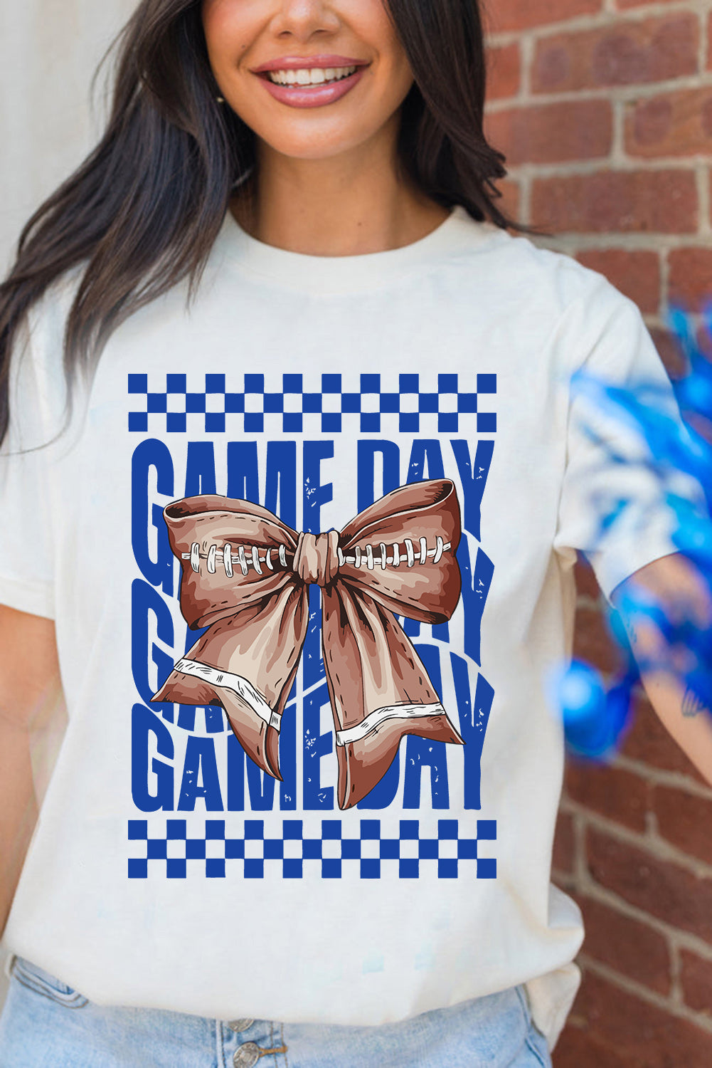 White Rugby Bowknot GAME DAY Graphic Tee-Graphic/Graphic Tees-[Adult]-[Female]-2022 Online Blue Zone Planet