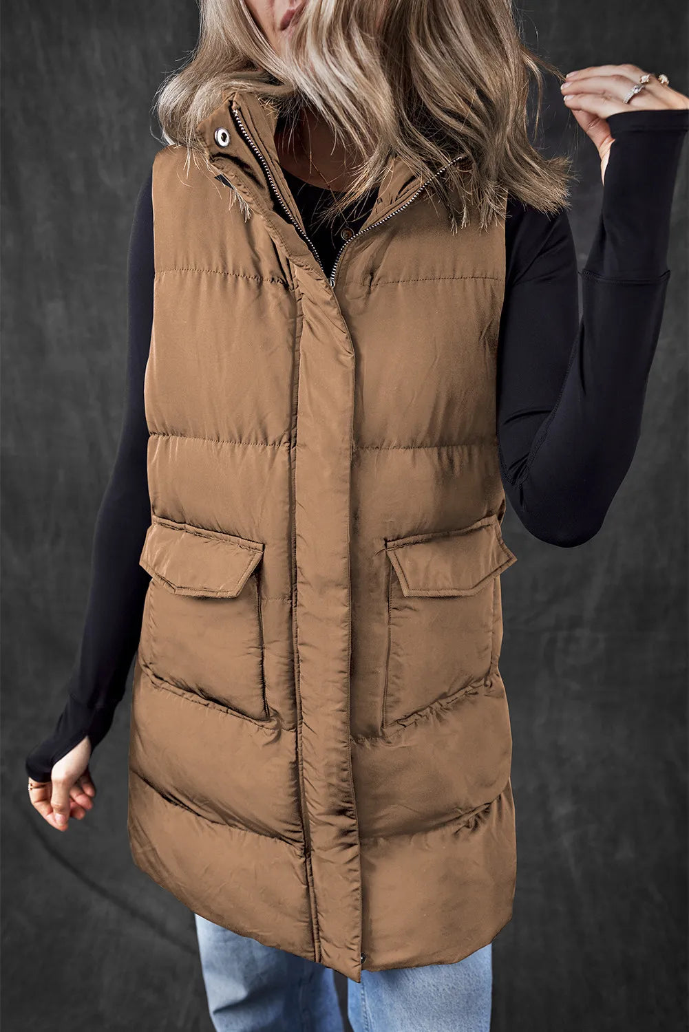 Blue Zone Planet | Pocketed Zip Up Vest Coat-TOPS / DRESSES-[Adult]-[Female]-2022 Online Blue Zone Planet