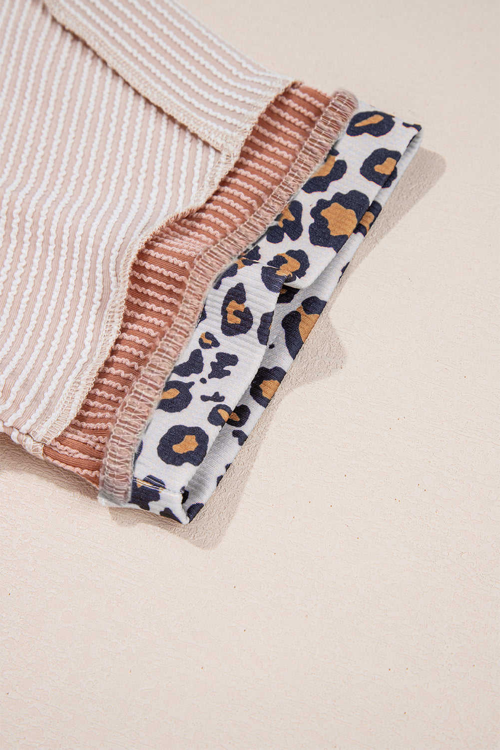 Jet Stream Leopard Patchwork Corded Knit Crew Neck T Shirt-Tops/Tops & Tees-[Adult]-[Female]-2022 Online Blue Zone Planet