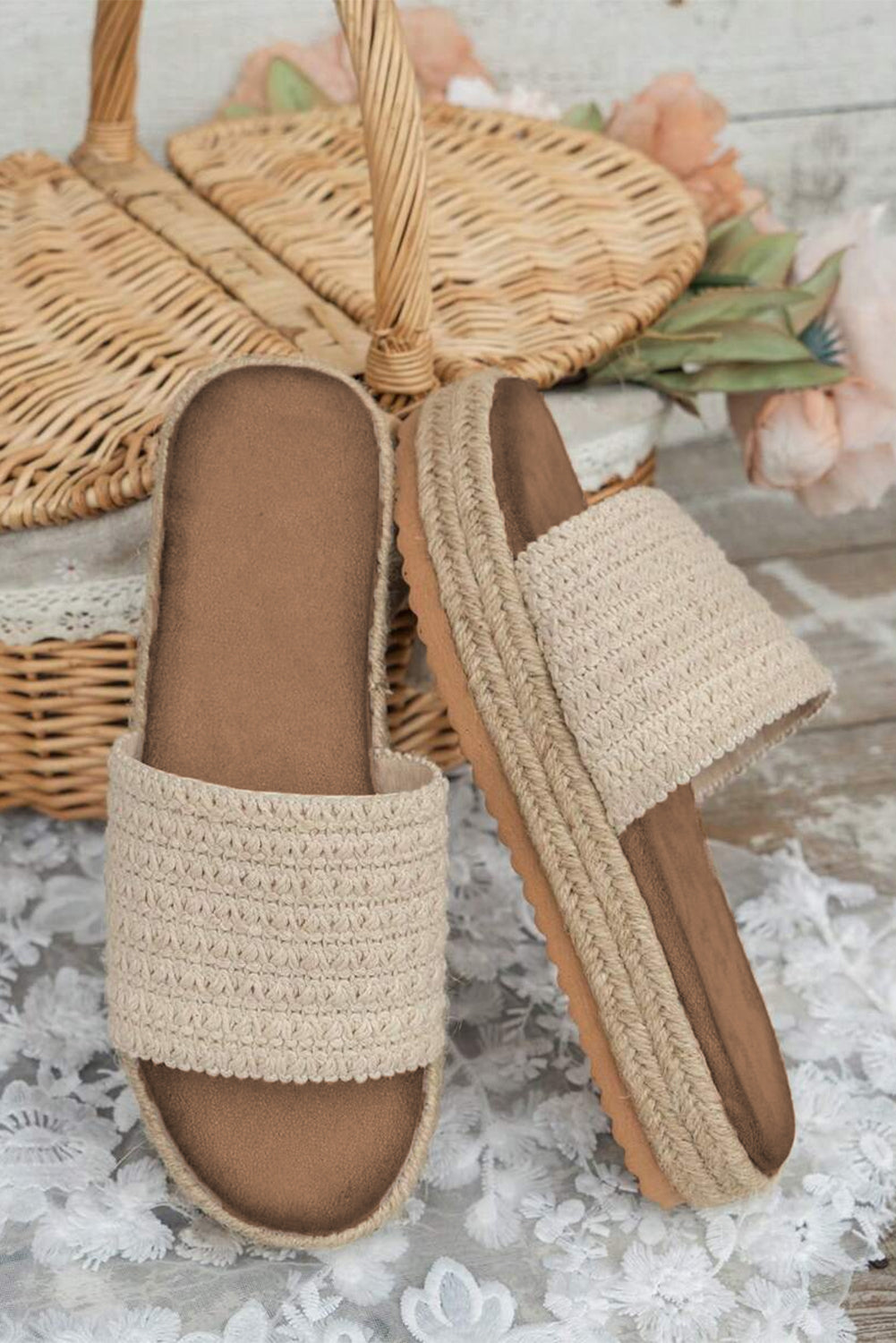 White Boho Woven Non-slip Wedge Slippers-Shoes & Bags/Slippers-[Adult]-[Female]-2022 Online Blue Zone Planet