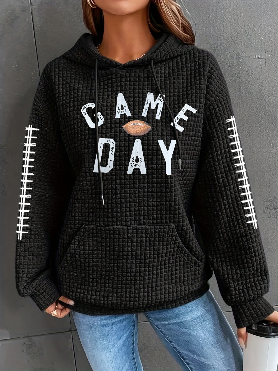 GAME DAY Football Drawstring Long Sleeve Hoodie-TOPS / DRESSES-[Adult]-[Female]-2022 Online Blue Zone Planet