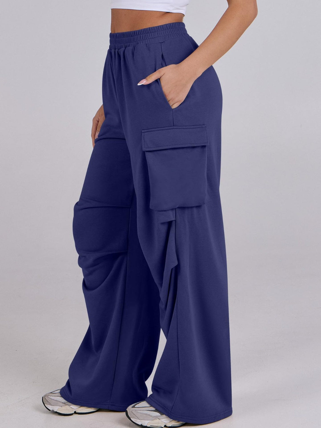 Blue Zone Planet | Elastic Waist Wide Leg Pants with Pockets-BOTTOMS SIZES SMALL MEDIUM LARGE-[Adult]-[Female]-2022 Online Blue Zone Planet