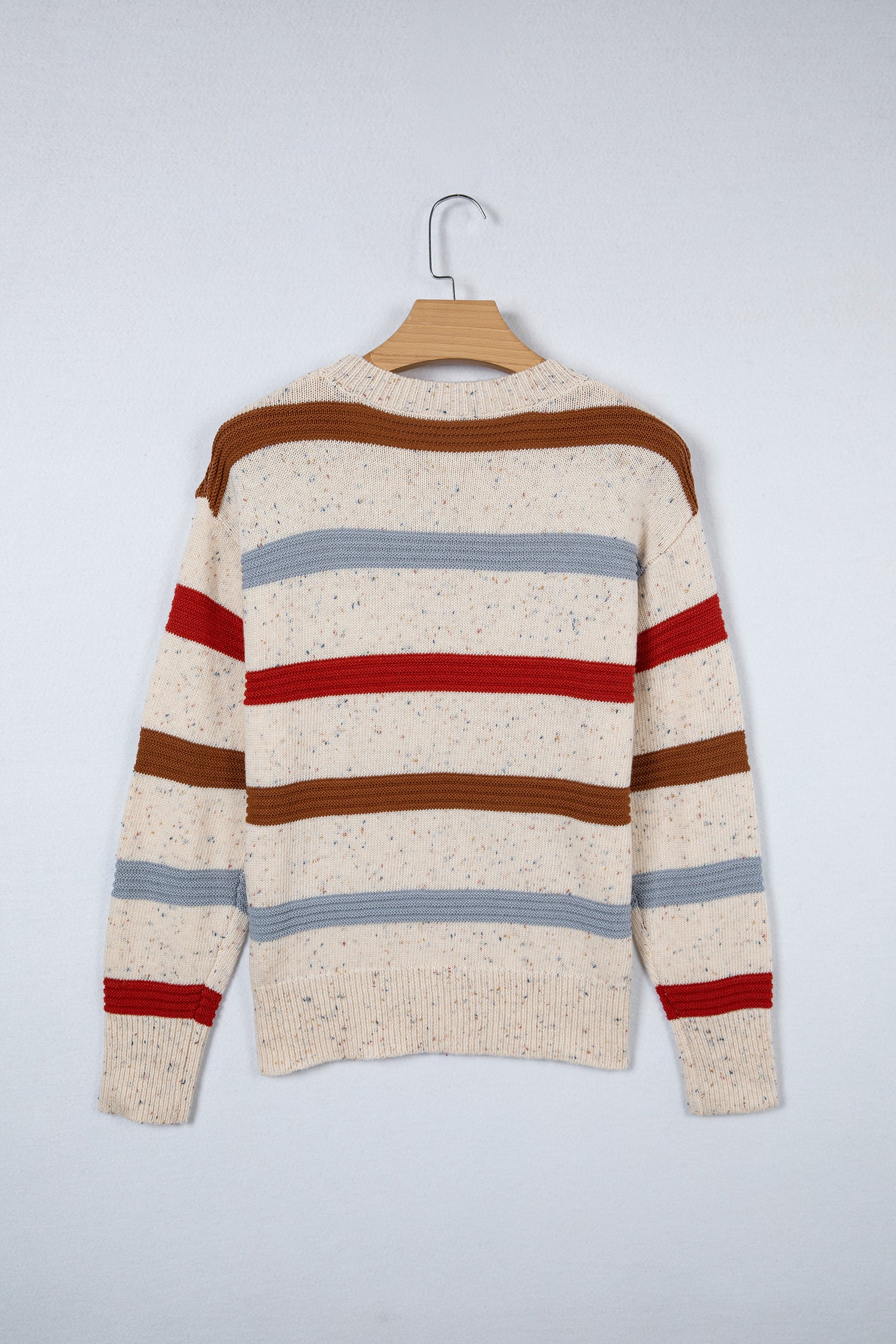 Beige Stripe Exposed Seam Drop Shoulder Heathered Knit Sweater-TOPS / DRESSES-[Adult]-[Female]-2022 Online Blue Zone Planet