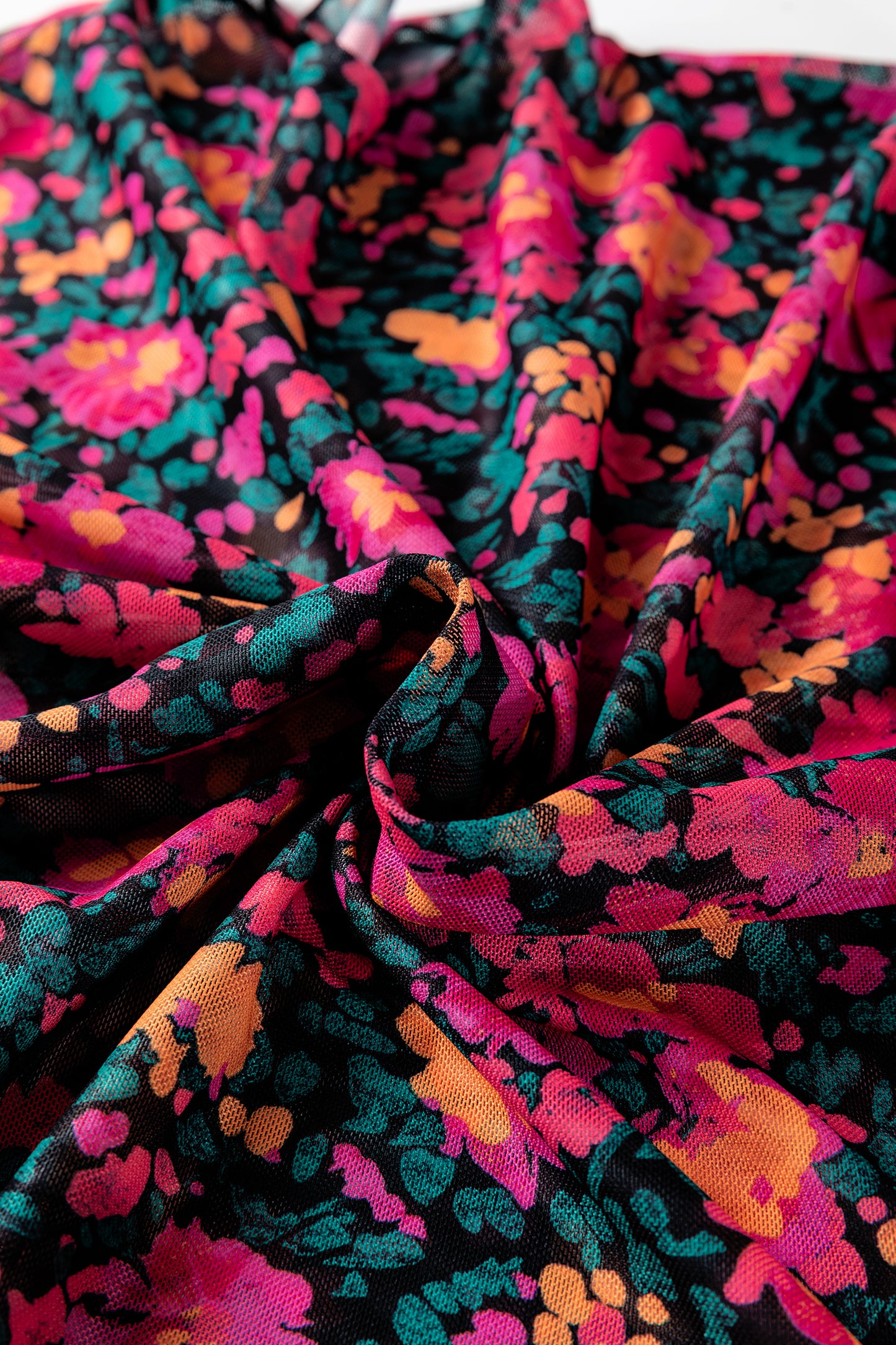 Rose Slim Fit Floral Mesh Long Sleeve Mock Neck Top-Tops/Long Sleeve Tops-[Adult]-[Female]-2022 Online Blue Zone Planet