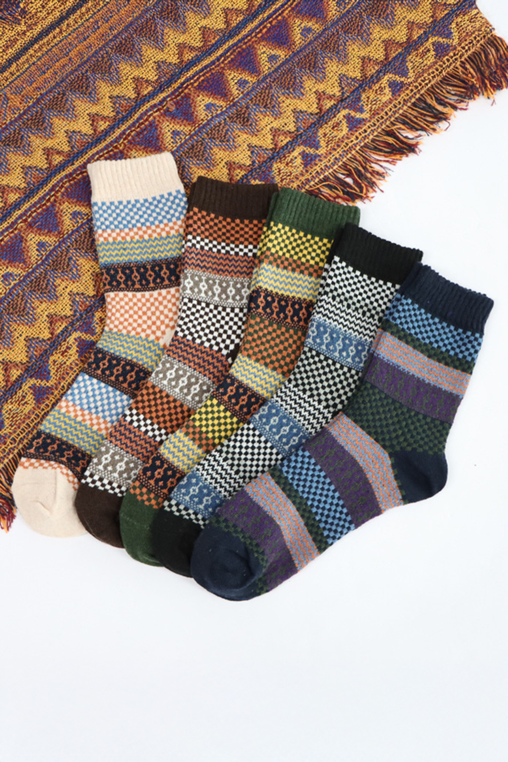 Brown Vintage Jacquard Cotton Crew Socks-Accessories & Jewelry-[Adult]-[Female]-Brown-ONE SIZE-2022 Online Blue Zone Planet