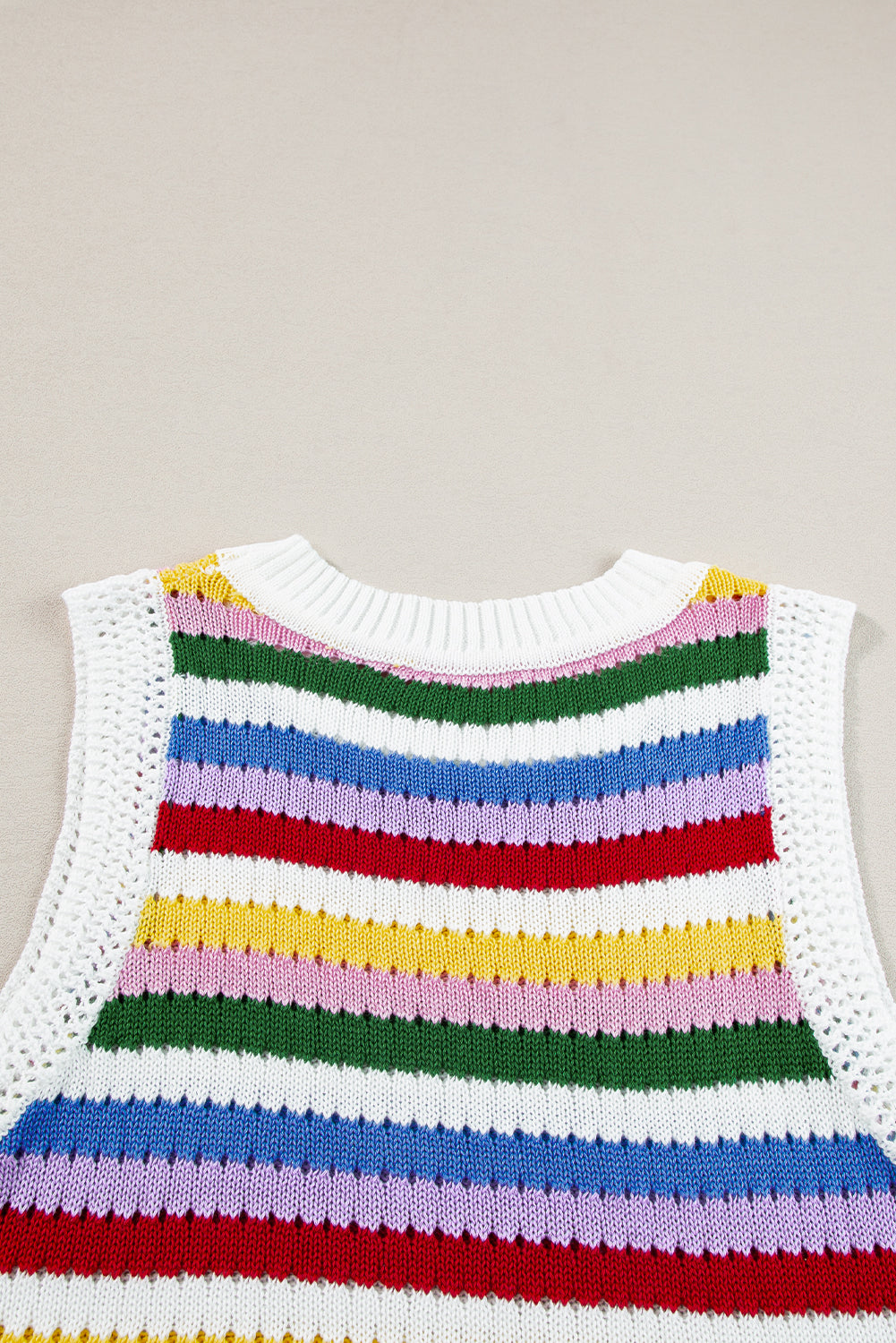 Multicolour Striped Knitted Eyelet Slim Sweater Vest-Sweaters & Cardigans/Sweater Vests-[Adult]-[Female]-2022 Online Blue Zone Planet