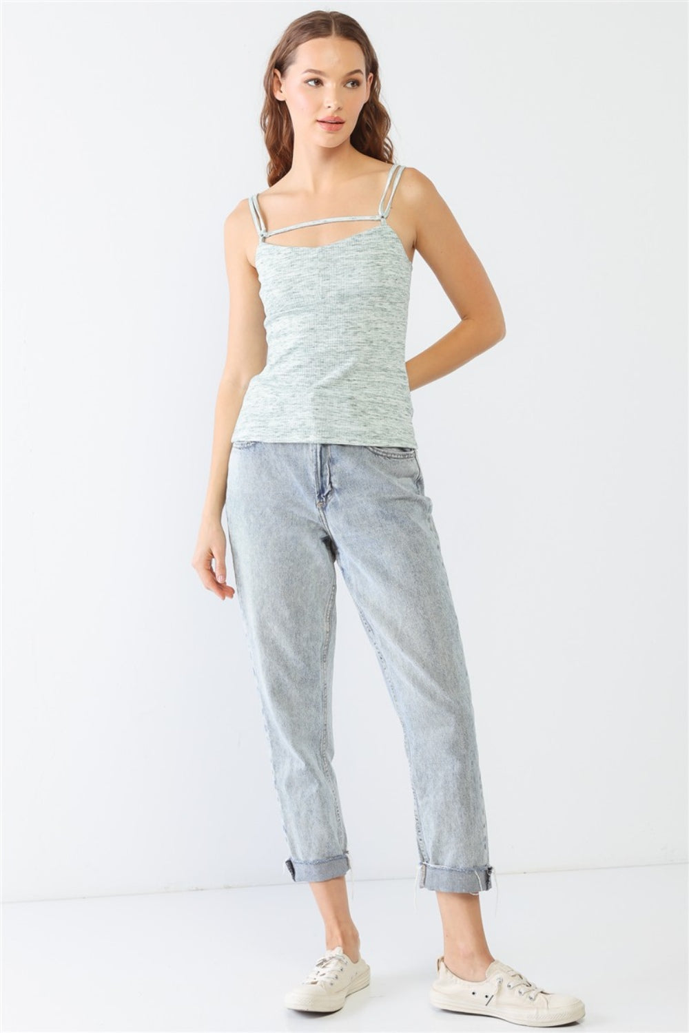 Le Lis Heathered Ribbed Adjustable Strap Cami-TOPS / DRESSES-[Adult]-[Female]-2022 Online Blue Zone Planet