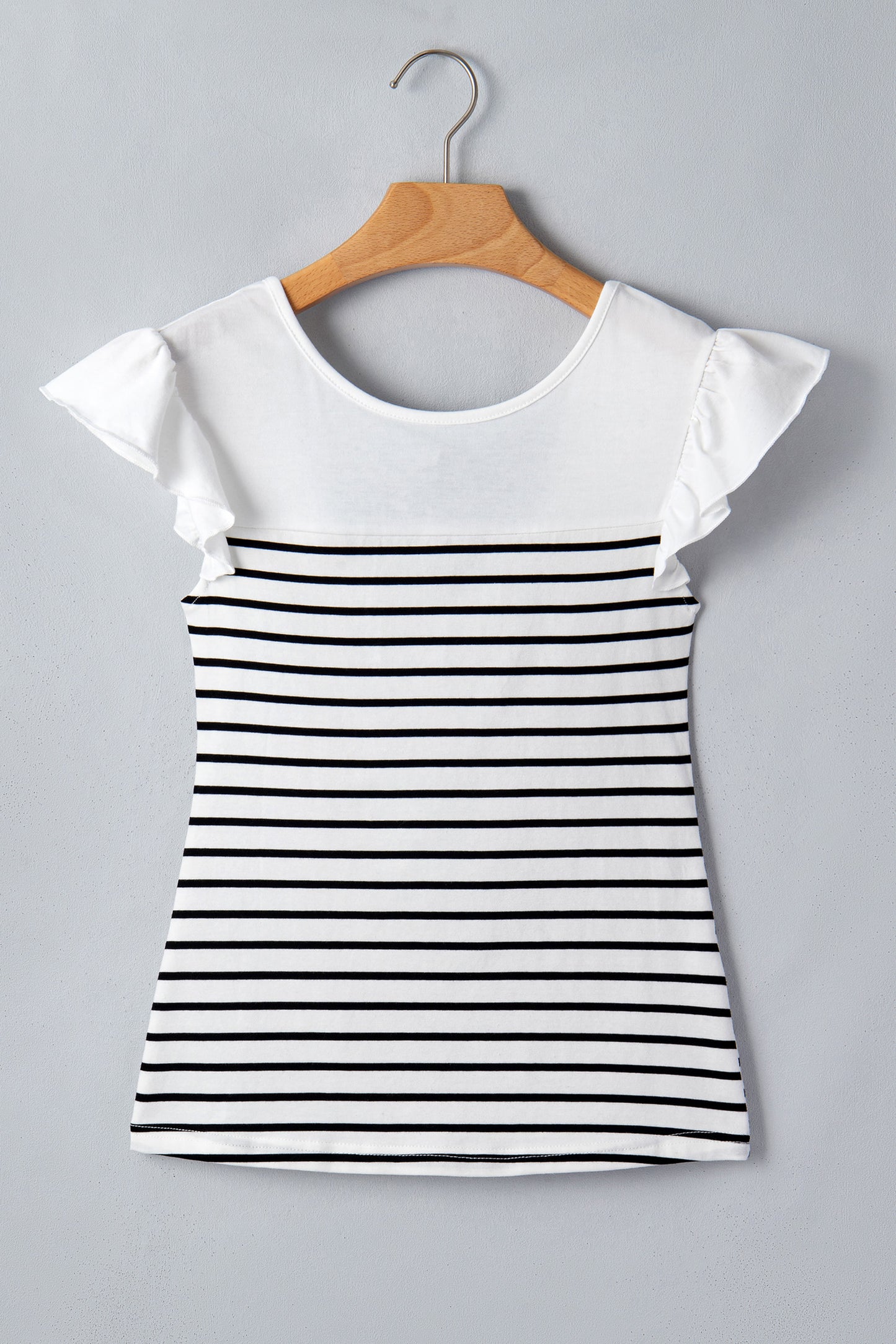White Stripe Contrast Knot Back Ruffle Trim Tank Top-Tops/Tank Tops-[Adult]-[Female]-2022 Online Blue Zone Planet