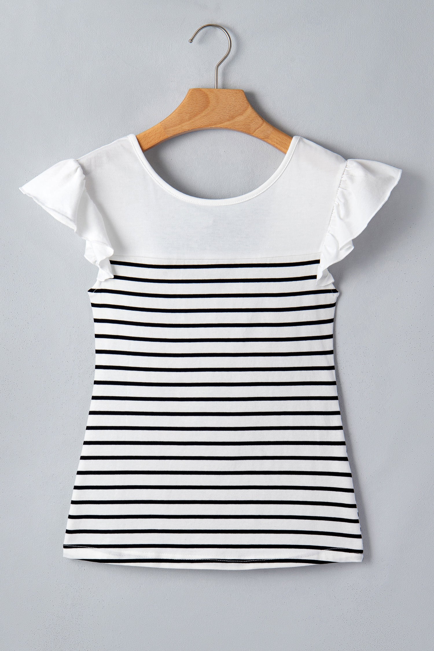 White Stripe Contrast Knot Back Ruffle Trim Tank Top-Tops/Tank Tops-[Adult]-[Female]-2022 Online Blue Zone Planet