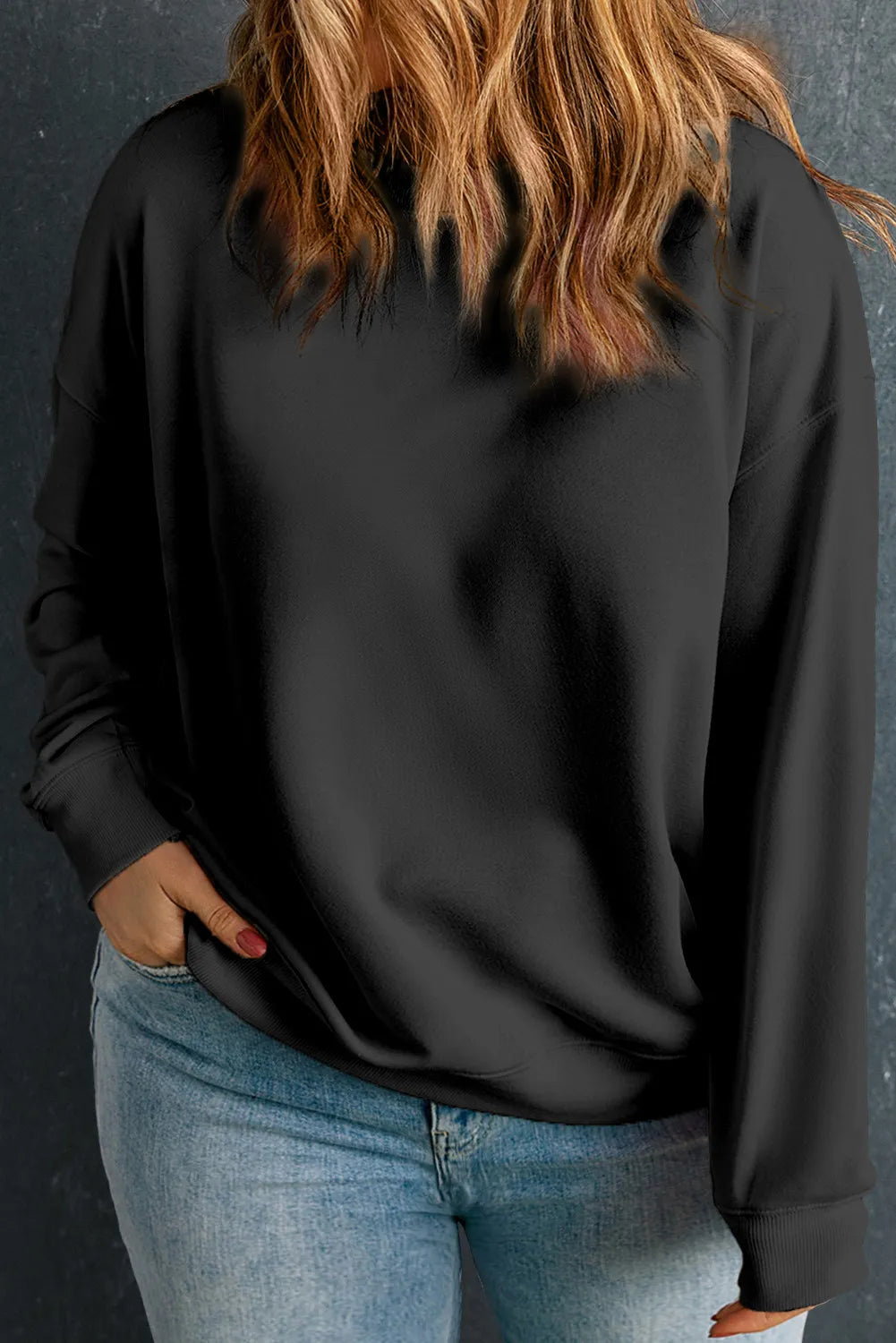 Plus Size Round Neck Long Sleeve Sweatshirt-TOPS / DRESSES-[Adult]-[Female]-Black-1XL-2022 Online Blue Zone Planet