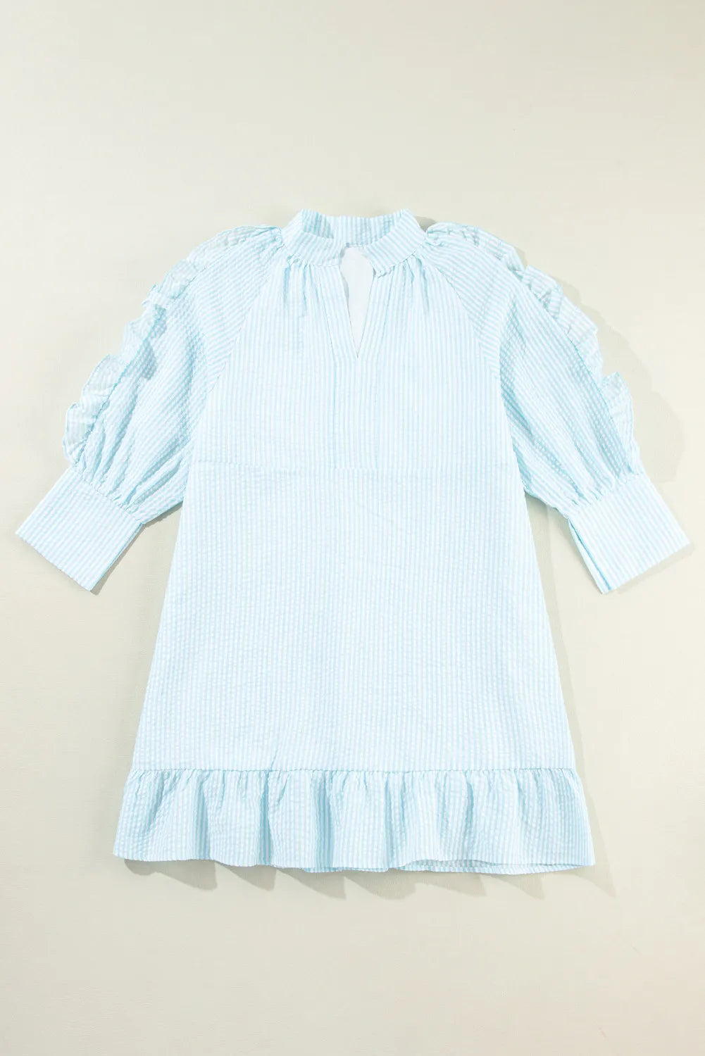 Striped Notched Three-Quarter Sleeve Dress-TOPS / DRESSES-[Adult]-[Female]-2022 Online Blue Zone Planet