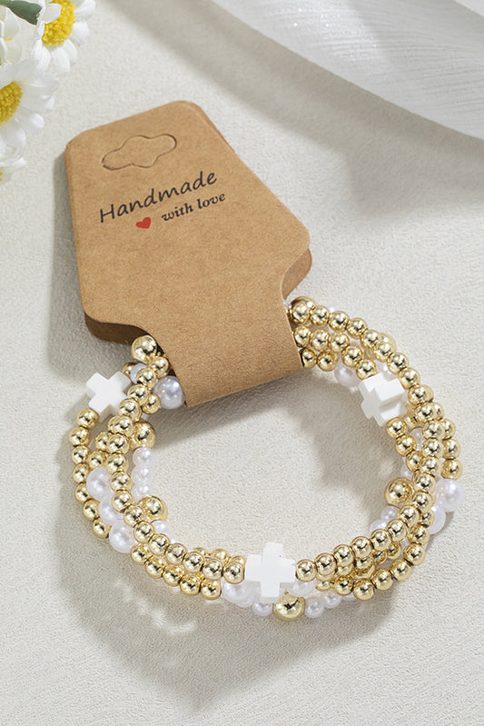 White Cross Pearl Decor Beaded Elastic Multi Layered Bracelet-Accessories/Jewelry-[Adult]-[Female]-White-ONE SIZE-2022 Online Blue Zone Planet