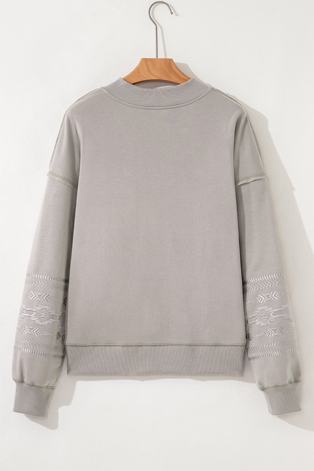 Parchment Aztec Embroidered Western V Neck Sweatshirt-Tops/Sweatshirts & Hoodies-[Adult]-[Female]-2022 Online Blue Zone Planet