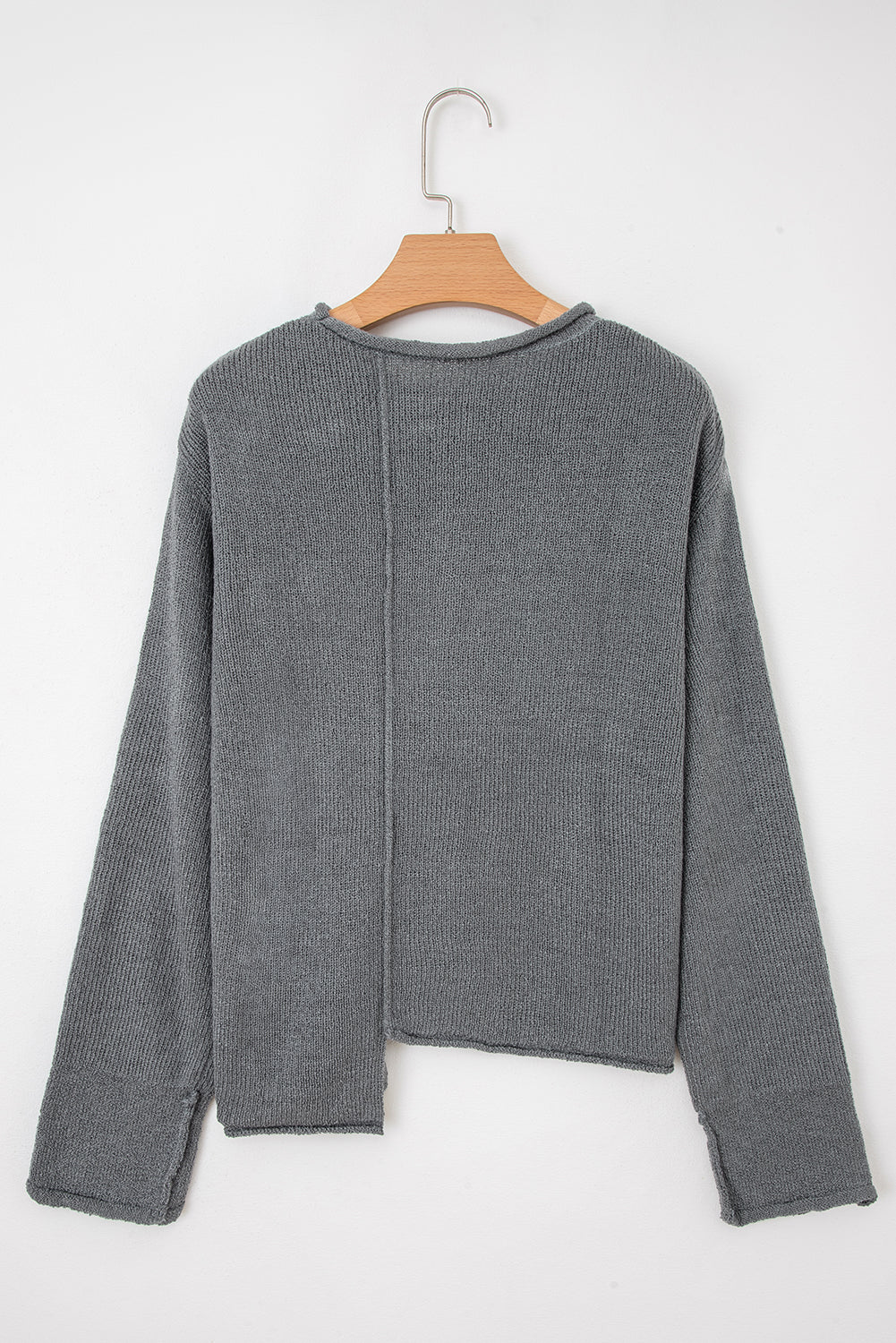 Medium Grey Raw Edge Uneven Hem Patchwork Drop Shoulder Sweater-TOPS / DRESSES-[Adult]-[Female]-2022 Online Blue Zone Planet