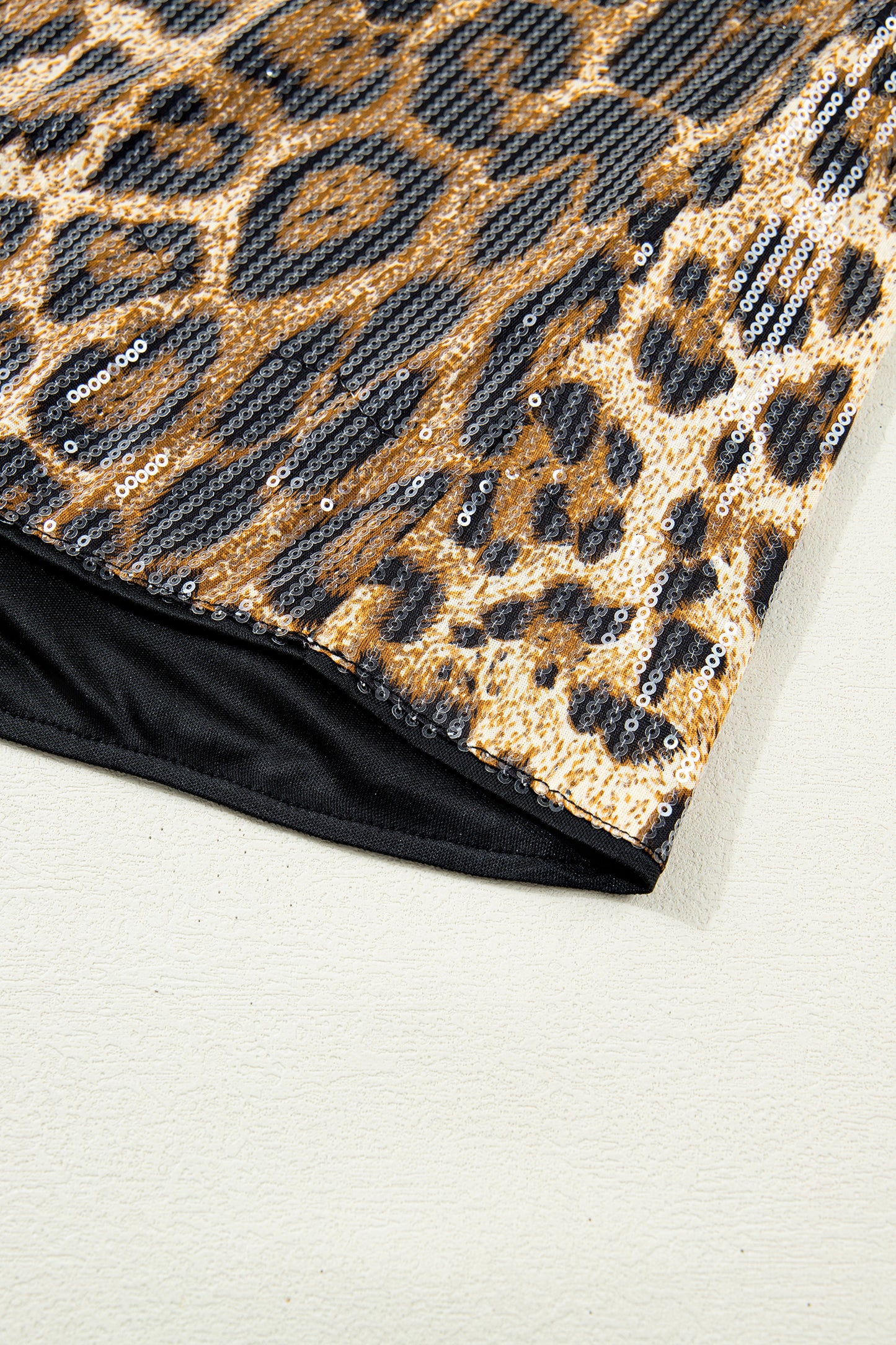 Brown Sequin Leopard Pattern Short Sleeve Top-Tops/Tops & Tees-[Adult]-[Female]-2022 Online Blue Zone Planet