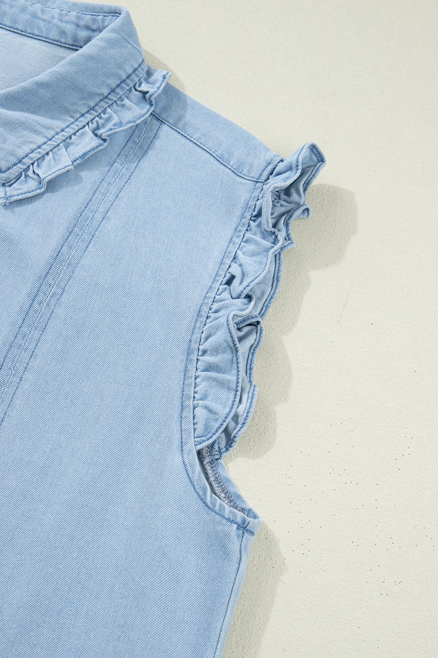 Beau Blue Ruffled Edge Collared Shift Denim Dress with Pockets-TOPS / DRESSES-[Adult]-[Female]-2022 Online Blue Zone Planet