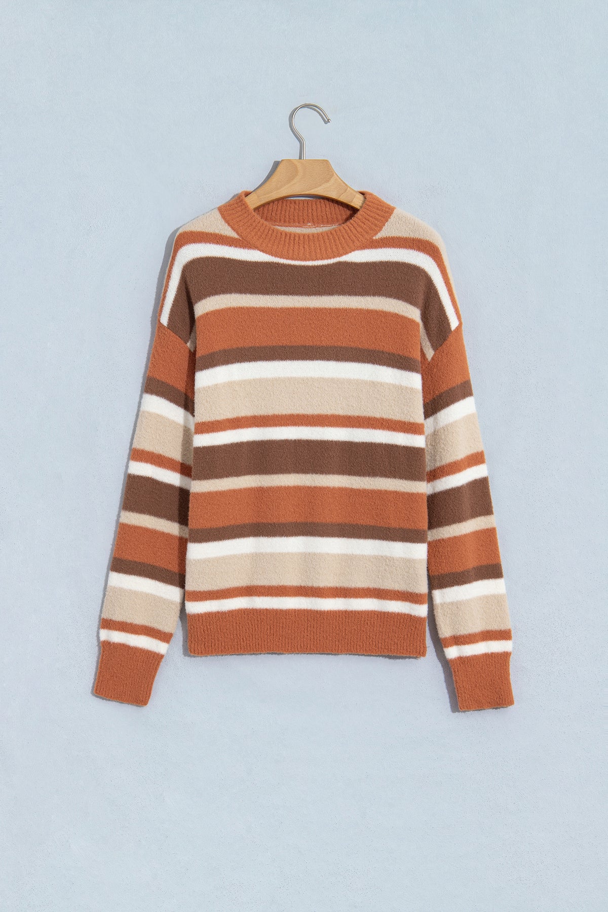 Orange Stripe Dropped Shoulder Loose Pullover Sweater-TOPS / DRESSES-[Adult]-[Female]-2022 Online Blue Zone Planet