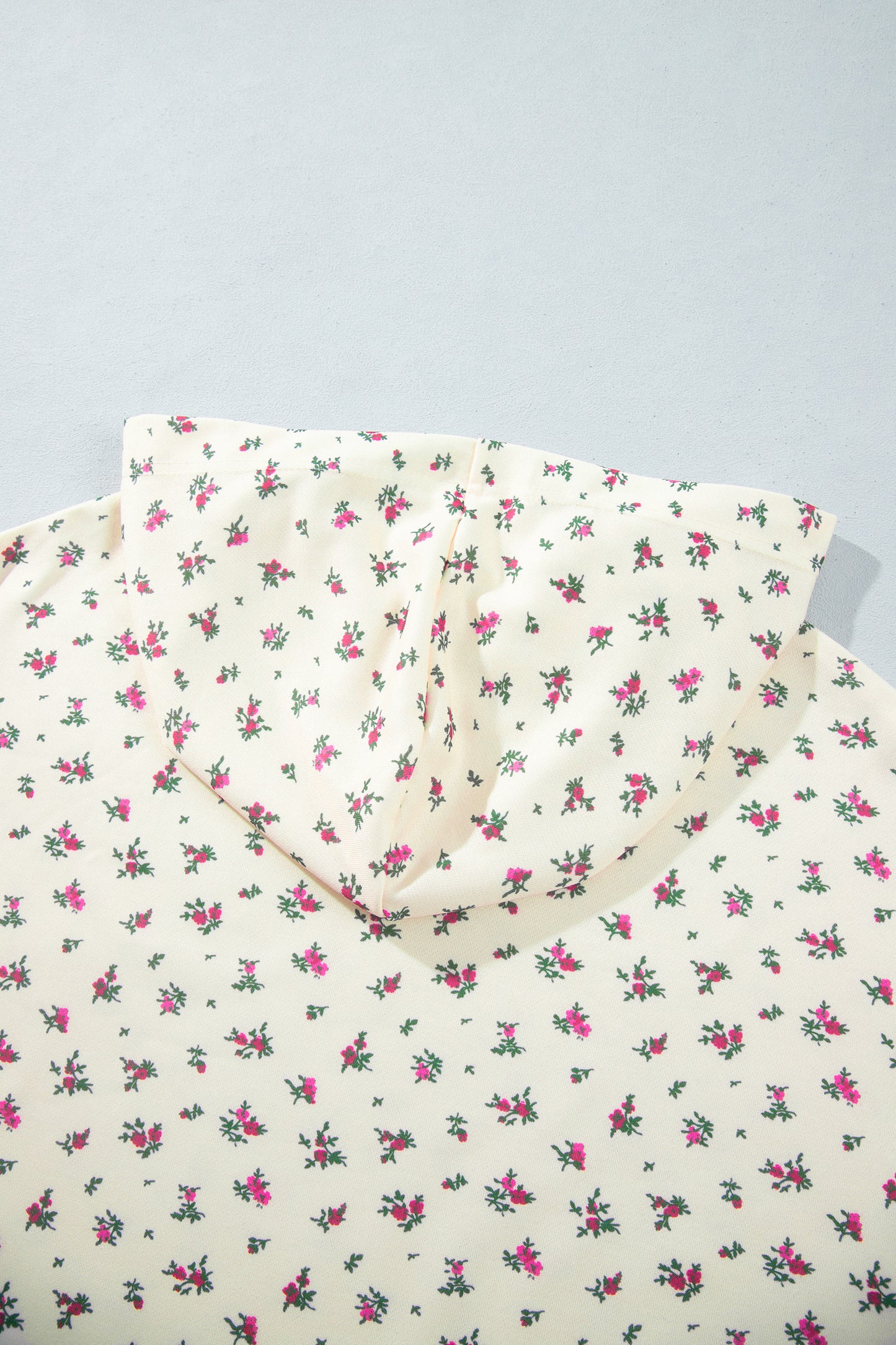 Beige Floral Print Hooded Long Sleeve Plus Size Set