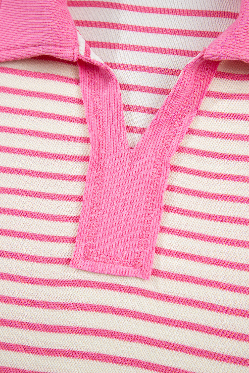 Pink Stripe Collared V Neck Drop Shoulder Pullover And Skort 2Pcs Outfit-Two Piece Sets/Two Piece Dresses-[Adult]-[Female]-2022 Online Blue Zone Planet