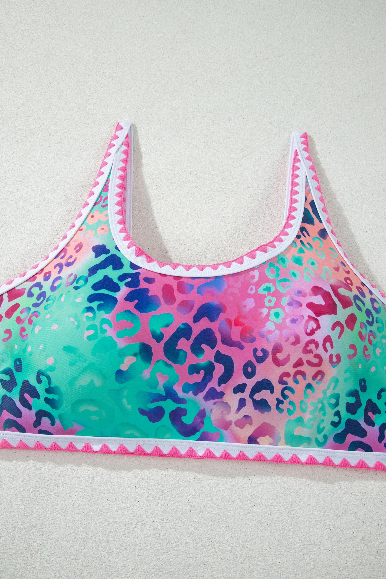 Pink Leopard Ricrac Trim Square Neck High Waist Bikinich-Swimwear/High Waisted Swimsuit-[Adult]-[Female]-2022 Online Blue Zone Planet