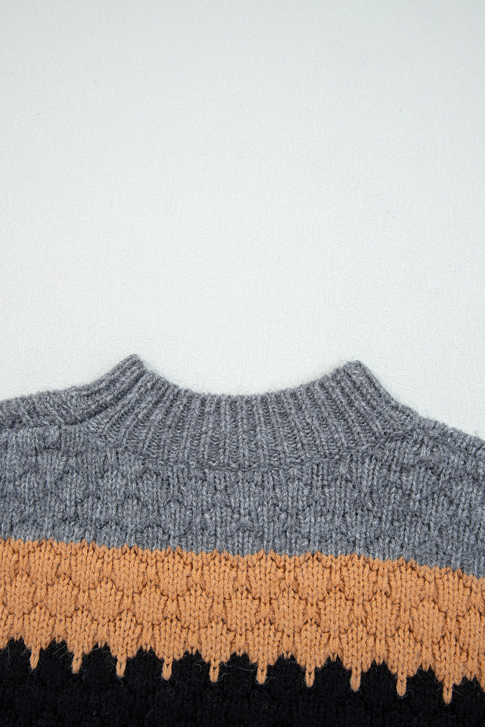 Khaki Color Block High Neck Baggy Sweater-Sweaters & Cardigans/Sweaters-[Adult]-[Female]-2022 Online Blue Zone Planet