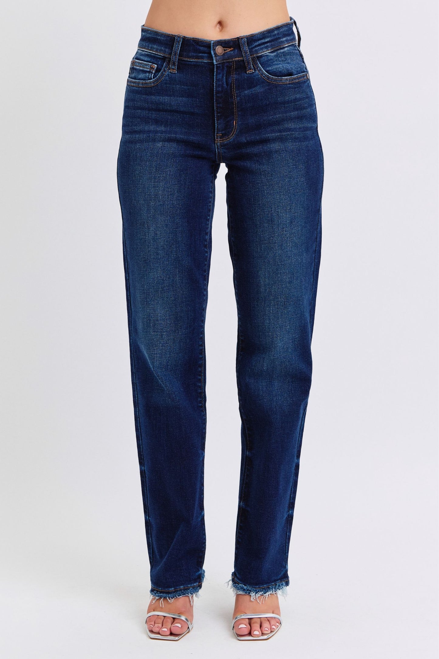 Judy Blue Full Size Raw Hem Straight Leg Jeans-BOTTOMS SIZES SMALL MEDIUM LARGE-[Adult]-[Female]-Dark-0(24)-2022 Online Blue Zone Planet