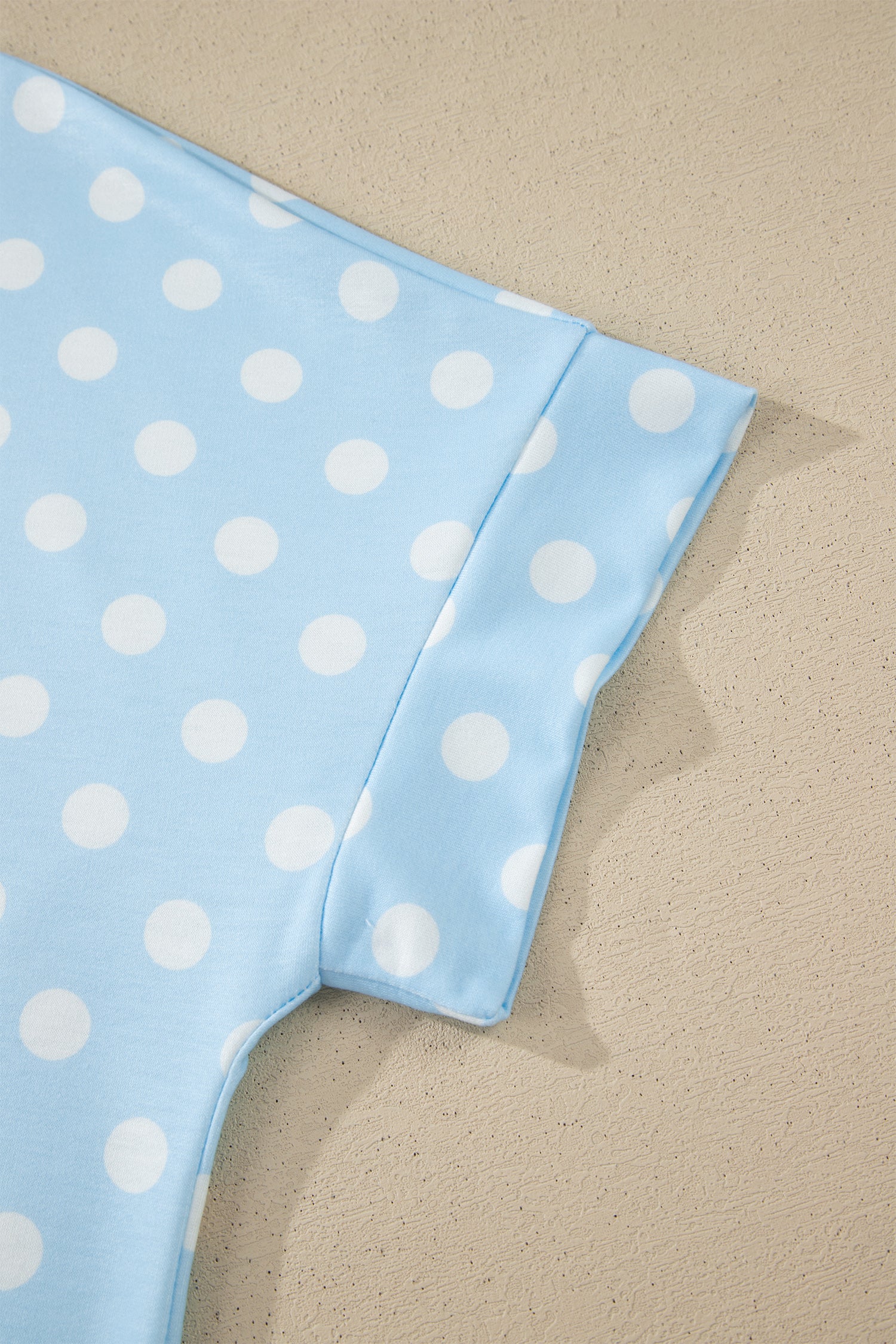 Sky Blue Polka Dot Print Color Block Trim Mock Neck Short Set-Two Piece Sets/Short Sets-[Adult]-[Female]-2022 Online Blue Zone Planet