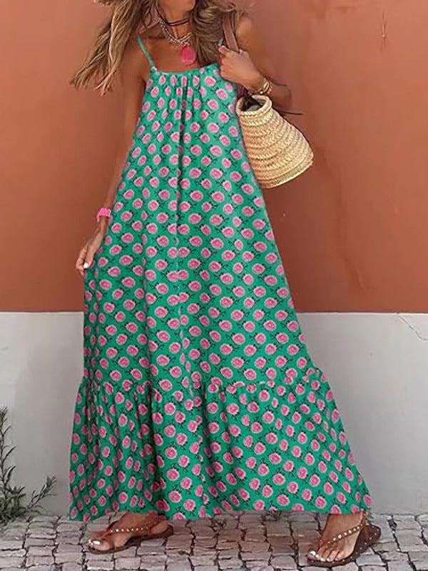 Kim's Bohemian Abstract Print V-Neck Maxi Dress-TOPS / DRESSES-[Adult]-[Female]-Green Flower-2XL-2022 Online Blue Zone Planet