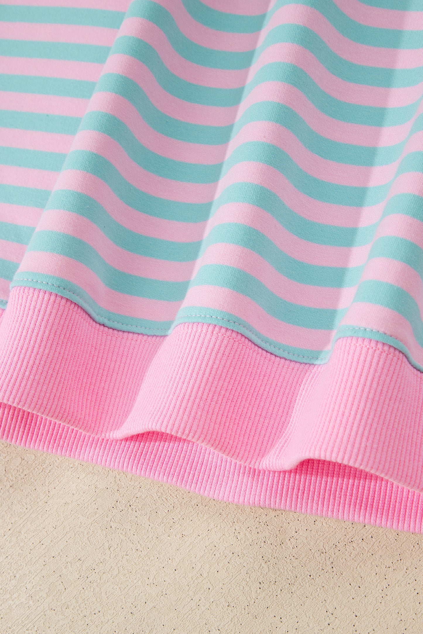 Pink Stripe Color Block Detail Long Sleeve Pullover Elastic Waist Pull On Shorts 2pcs Set-Two Piece Sets/Short Sets-[Adult]-[Female]-2022 Online Blue Zone Planet