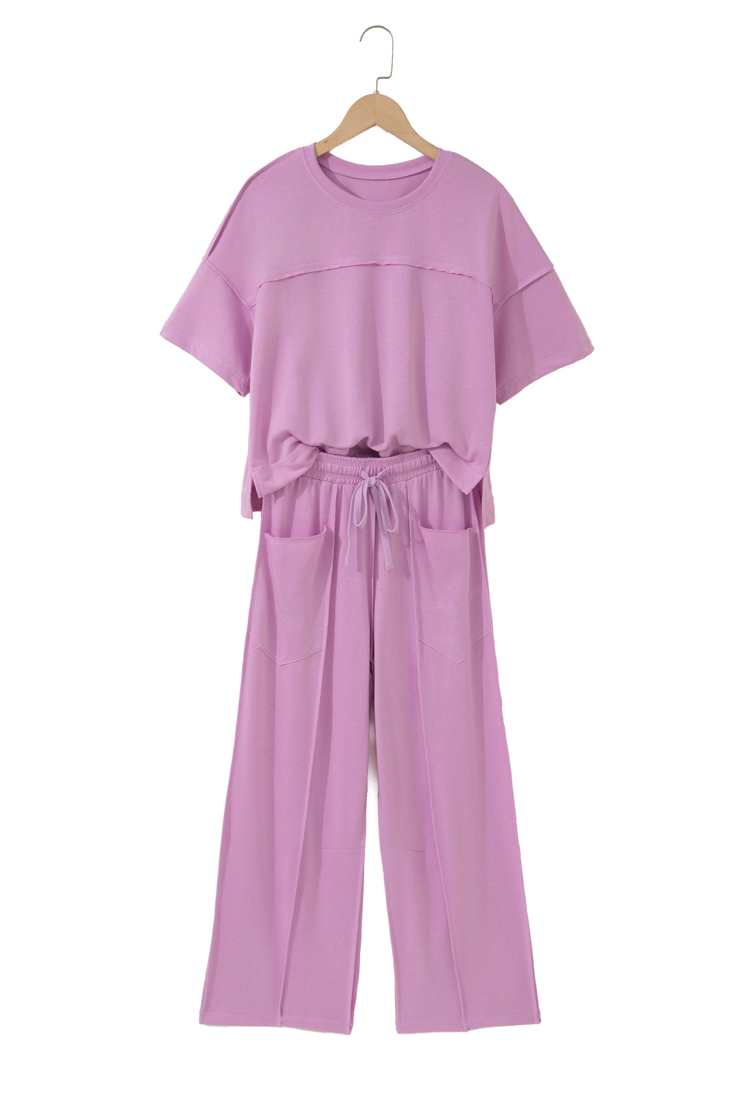 Sky Blue Drop Shoulder Boxy Tee and Barrel Pants Set-Two Piece Sets/Pant Sets-[Adult]-[Female]-2022 Online Blue Zone Planet