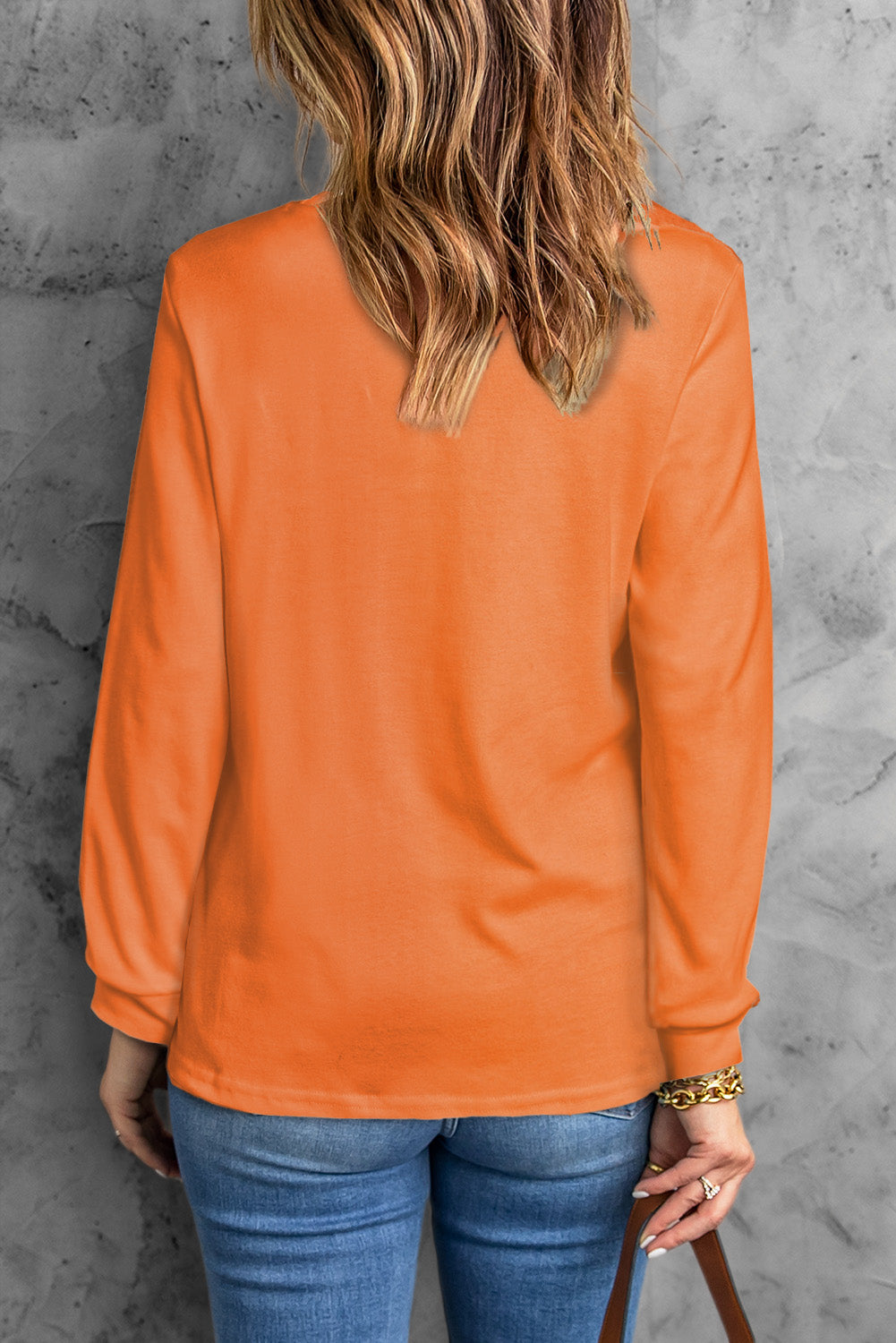 Orange Plain Crew Neck Long Sleeve Top-Sale (50% OFF)/30% OFF-[Adult]-[Female]-2022 Online Blue Zone Planet