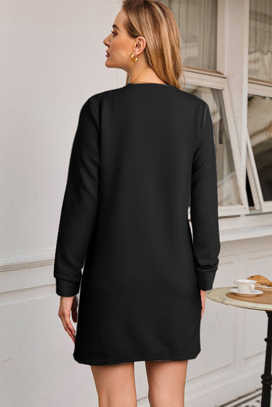 Black St Patricks Clover Patched Graphic Textured Long Sleeve Dress-Graphic Apparel-[Adult]-[Female]-2022 Online Blue Zone Planet