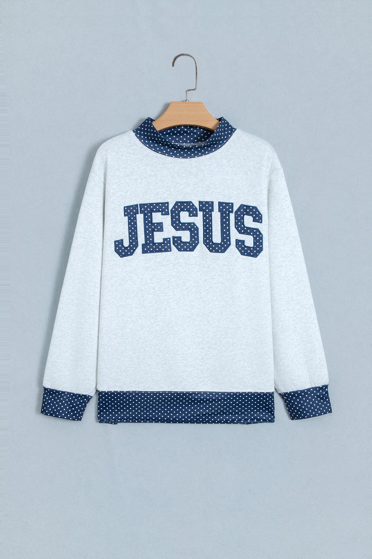 Light Grey Polka Dot Contrast Trim JESUS Letter Graphic Sweatshirt-Tops/Sweatshirts & Hoodies-[Adult]-[Female]-2022 Online Blue Zone Planet