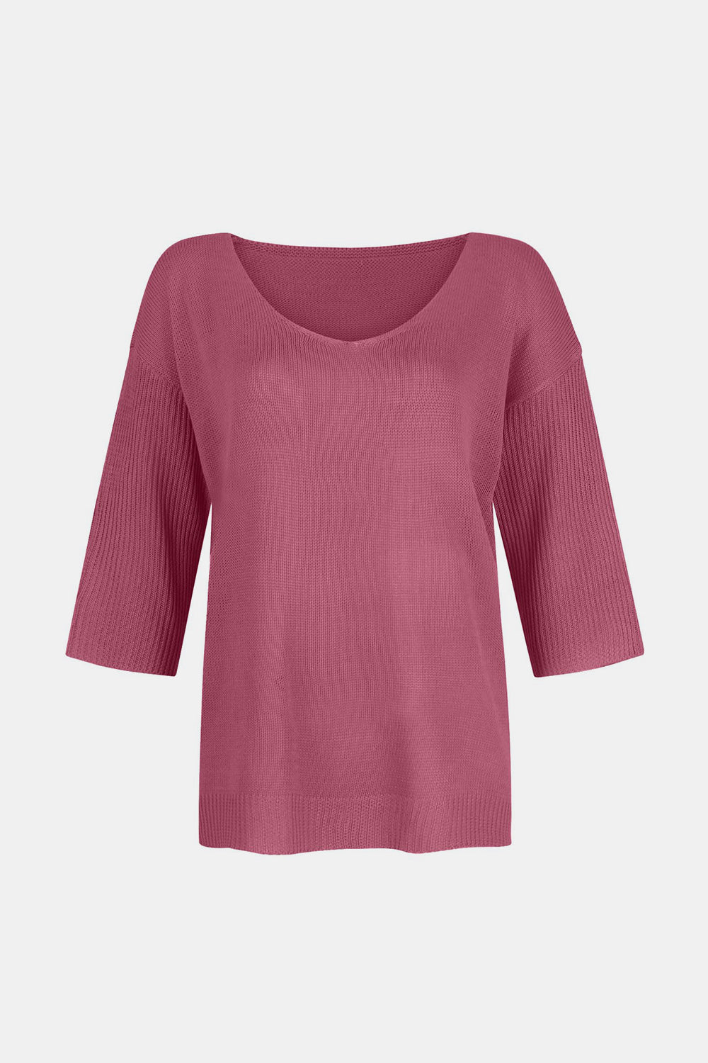 V-Neck Three-Quarter Sleeve Knit Top-TOPS / DRESSES-[Adult]-[Female]-2022 Online Blue Zone Planet
