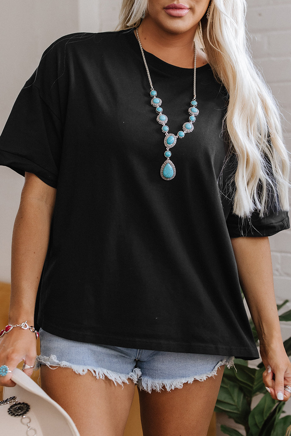 Black Loose Half Sleeve Hi Low Hem T Shirt-Tops/Tops & Tees-[Adult]-[Female]-2022 Online Blue Zone Planet