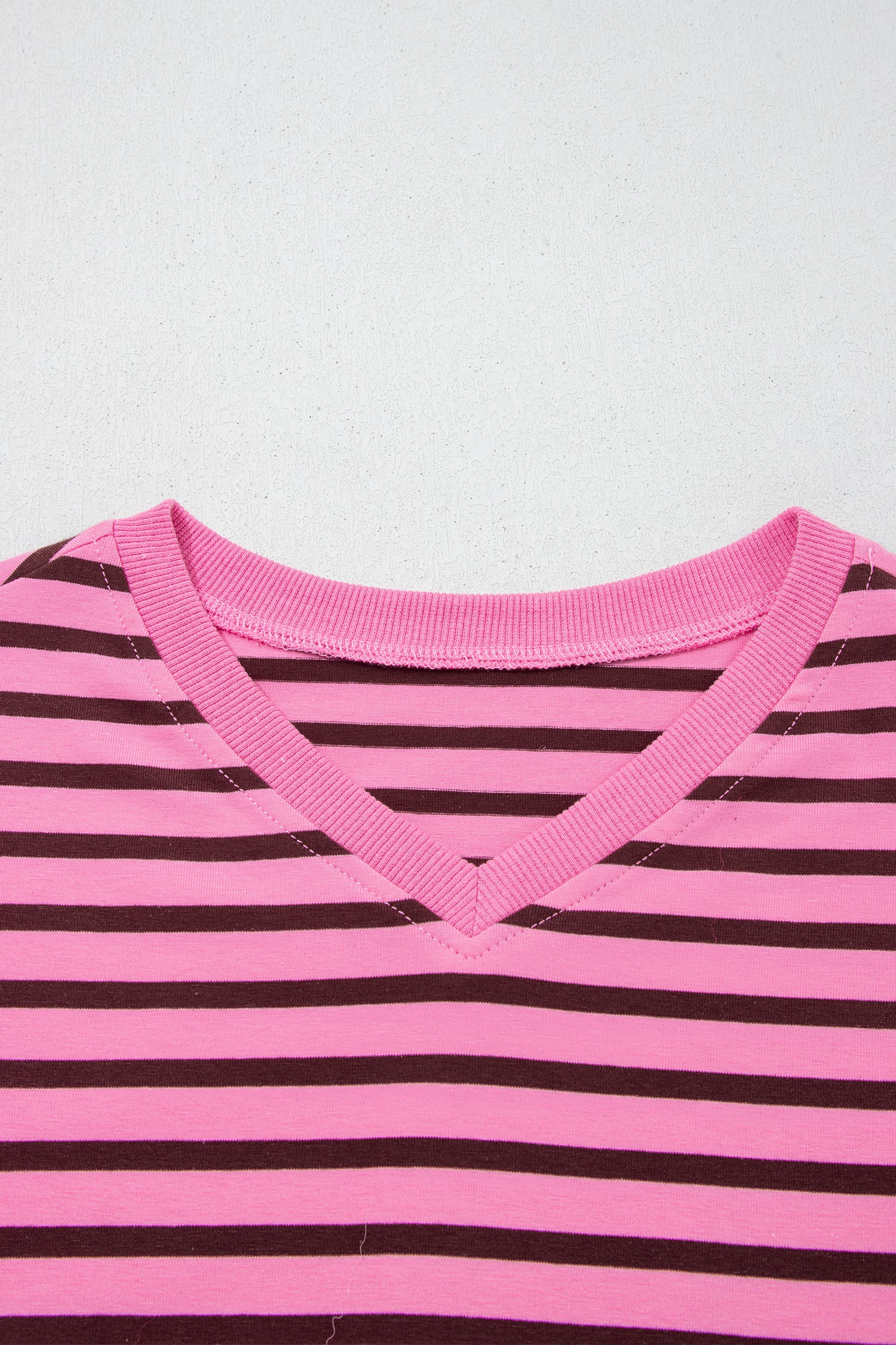 Pink Stripe V Neck Long Sleeve Drop Shoulder Blouse-Tops/Long Sleeve Tops-[Adult]-[Female]-2022 Online Blue Zone Planet