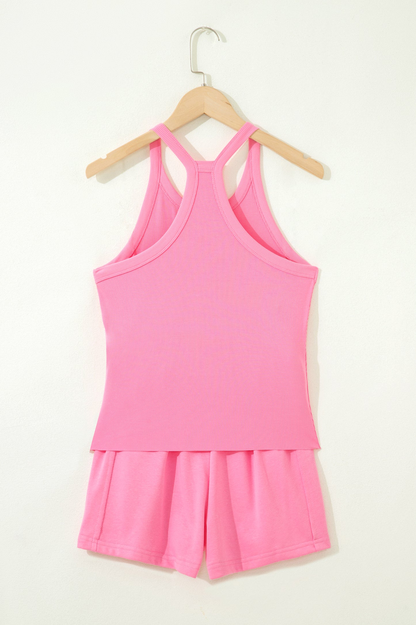 Sachet Pink Slim Tank Top Elastic High Waist Shorts 2pcs Outfit-Two Piece Sets/Short Sets-[Adult]-[Female]-2022 Online Blue Zone Planet