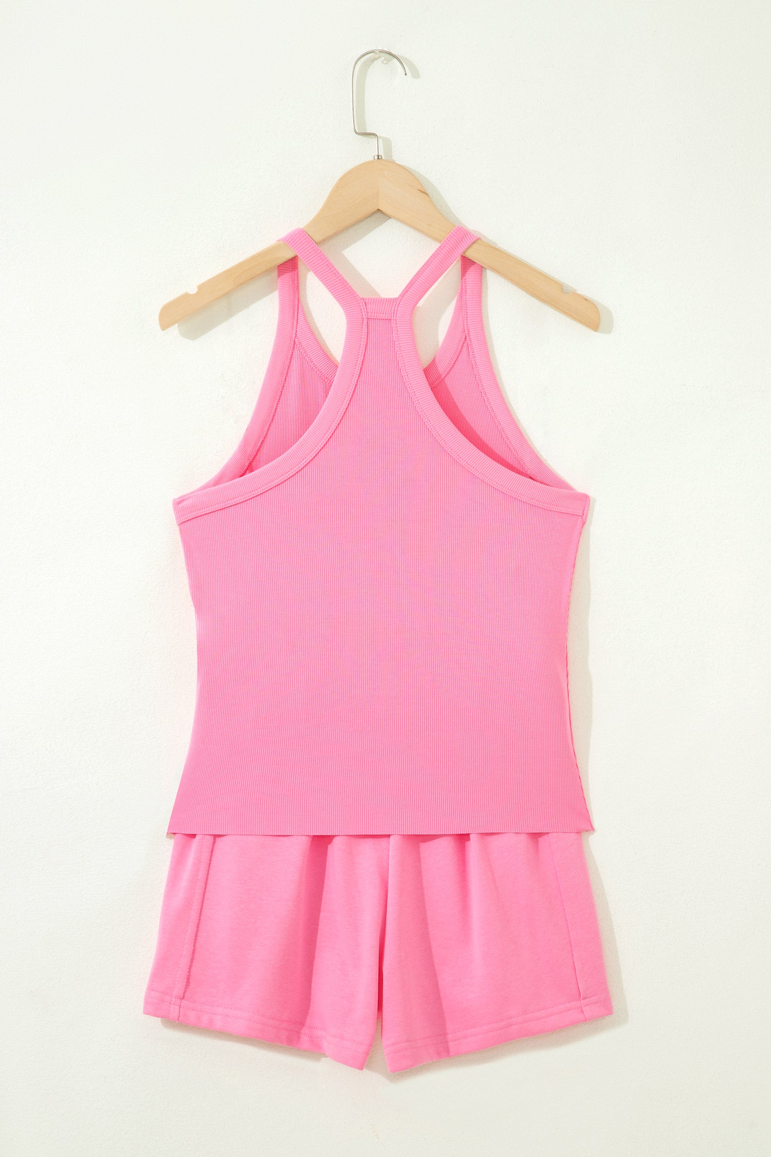 Sachet Pink Slim Tank Top Elastic High Waist Shorts 2pcs Outfit-Two Piece Sets/Short Sets-[Adult]-[Female]-2022 Online Blue Zone Planet