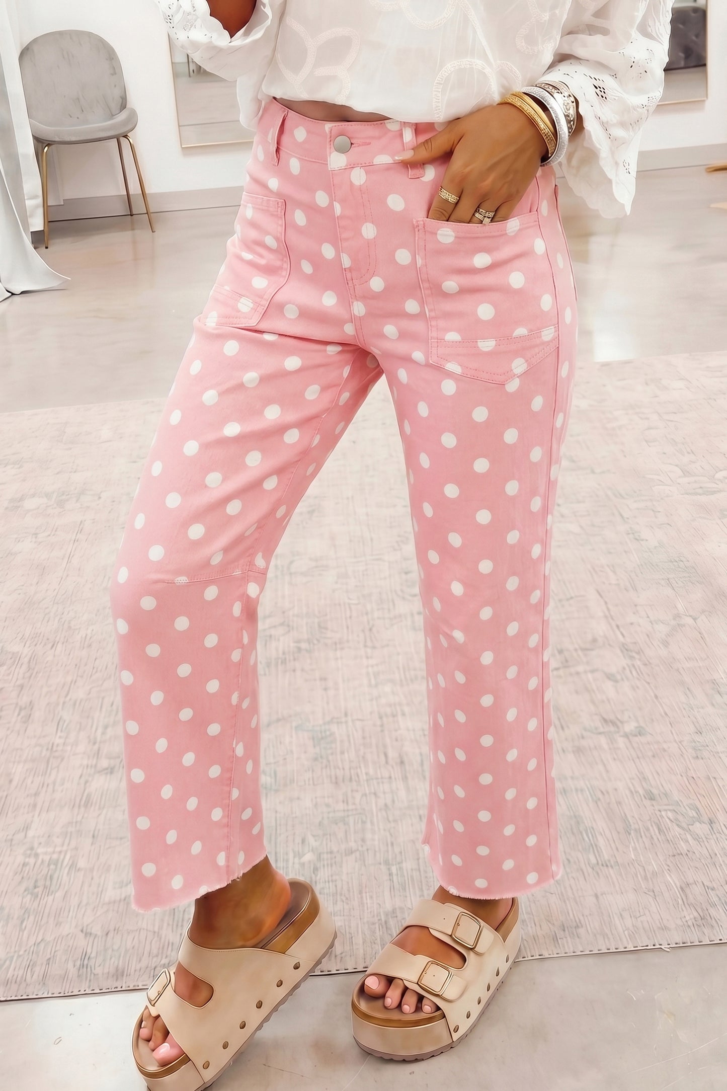Sky Blue Polka Dot Casual Slim Fit Jeans