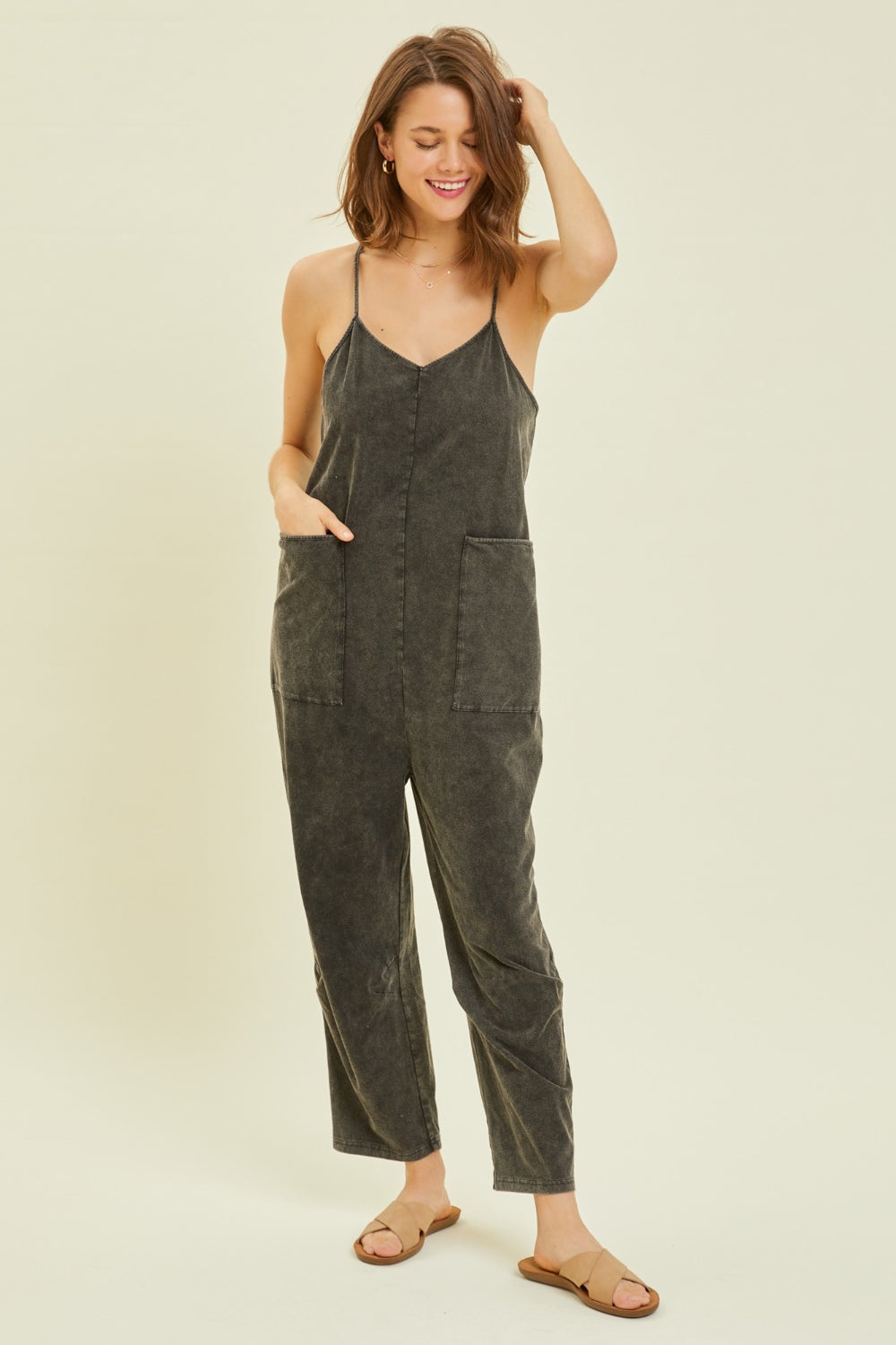 HEYSON Full Size Mineral-Washed Oversized Jumpsuit with Pockets-TOPS / DRESSES-[Adult]-[Female]-Black-S-2022 Online Blue Zone Planet