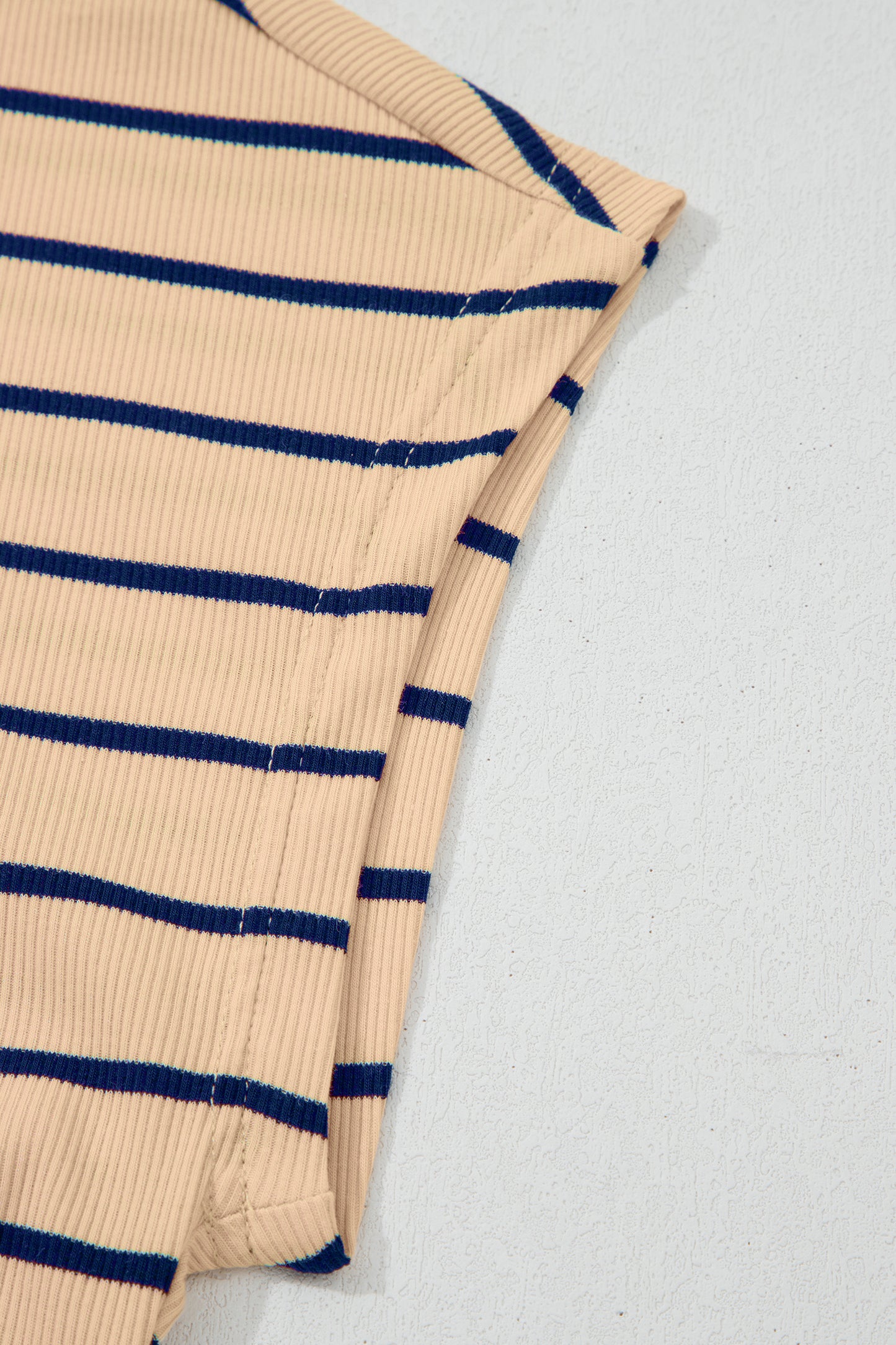 Khaki Stripe Mock Neck Short Sleeve Loose Top-Tops/Tops & Tees-[Adult]-[Female]-2022 Online Blue Zone Planet